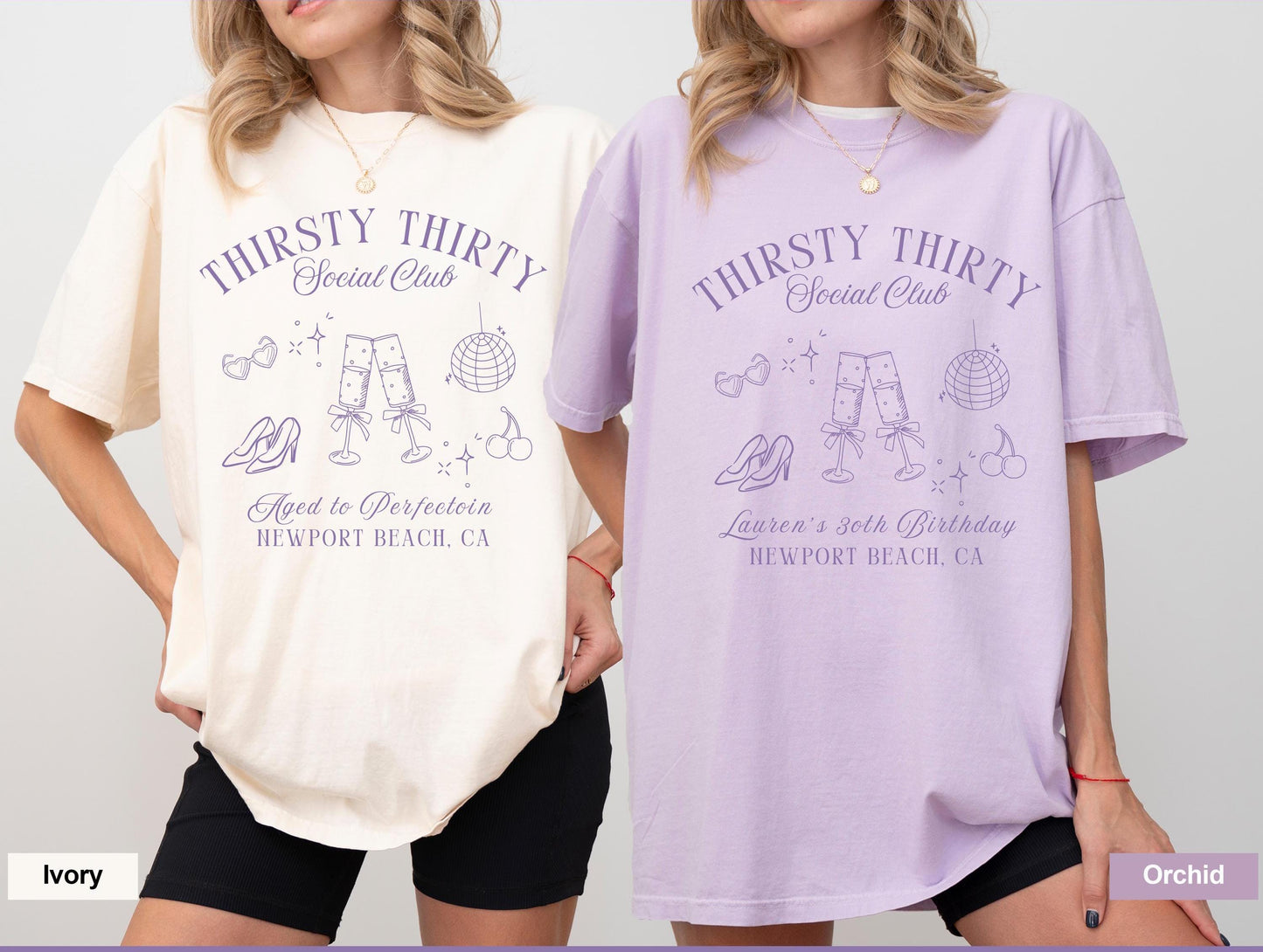 Thirsty Thirty Social Club Shirt - 30th Birthday Tee - Custom Birthday Girl Shirt - Comfort Colors - Champagne Birthday Party Shirt