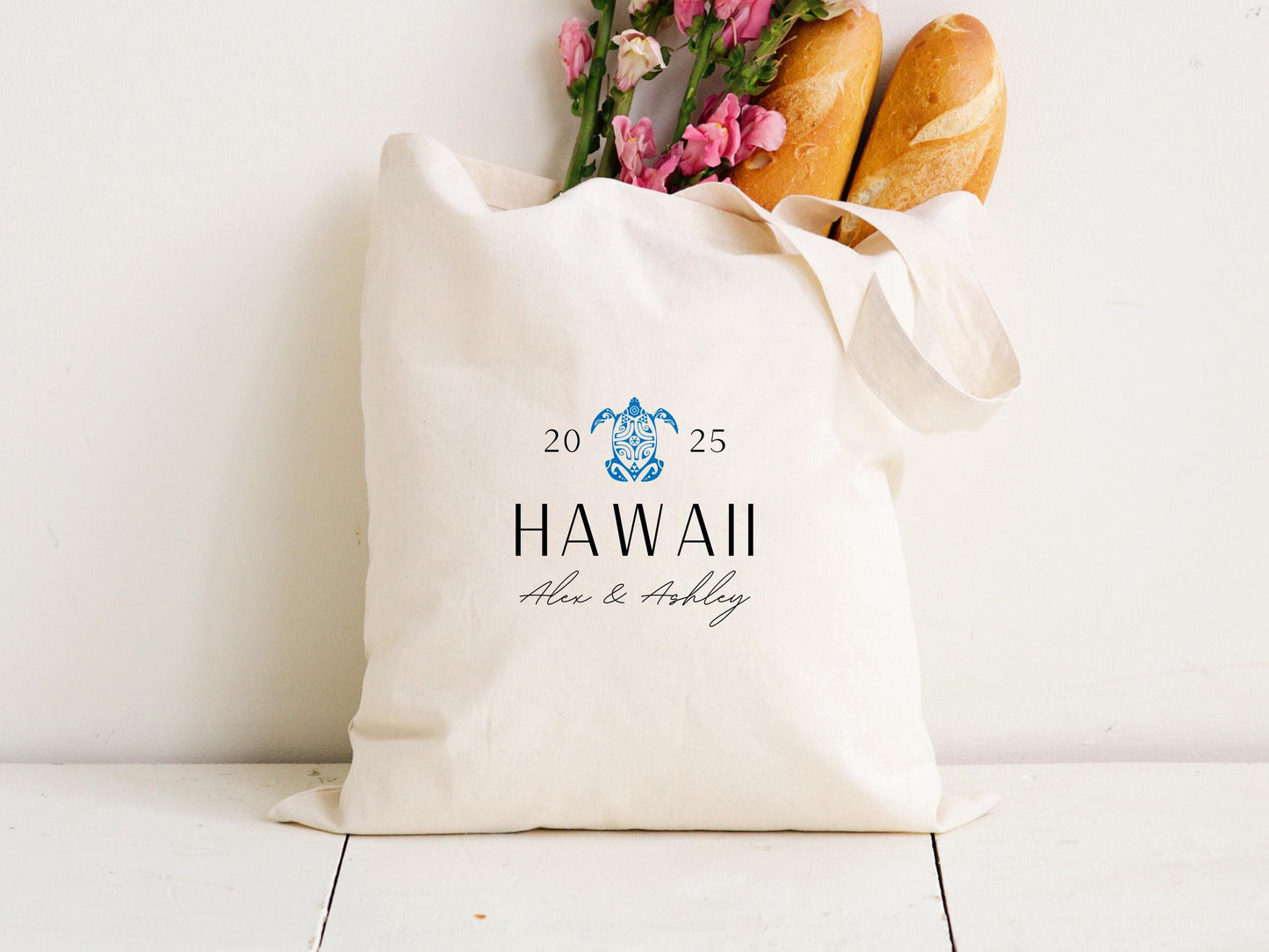 Wedding Tote Bag, Honeymoon Custom Gift, Personalized Tropical Gift Bag - Custom Location Tote