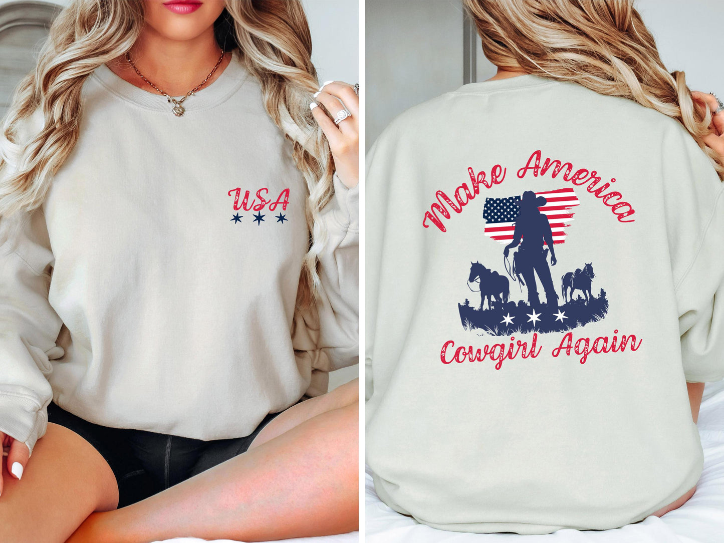 USA Sweatshirt, Flag - Cowgirl Sweatshirt, Patriotic Sweatshirt, American Flag Sweatshirt, America Sweatshirt - Stars and Stripes