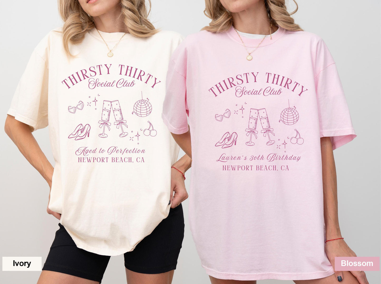 Thirsty Thirty Social Club Shirt - 30th Birthday Tee - Custom Birthday Girl Shirt - Comfort Colors - Champagne Birthday Party Shirt