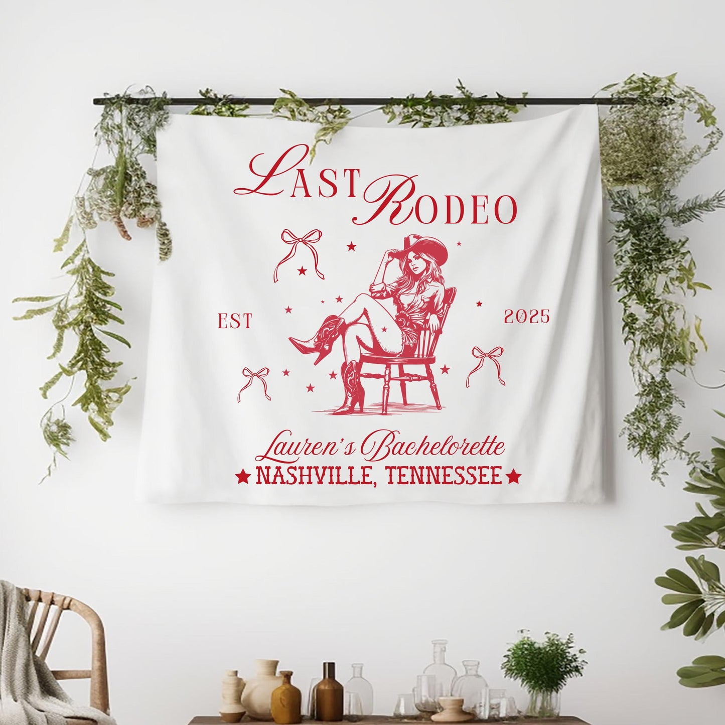 Last Rodeo Bachelorette Banner, Western Party Tapestry, Cowgirl Bachelorette Decor, Custom Name and Location Sign