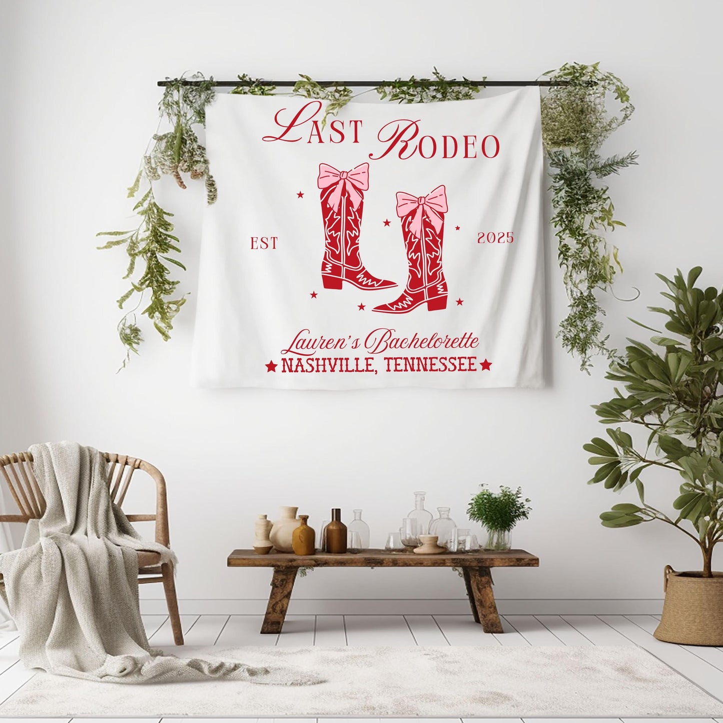 Western Bachelorette Banner, Last Rodeo Party Sign, Cowgirl Tapestry with Custom Name, Bride Bash Decor, Final Fling Backdrop