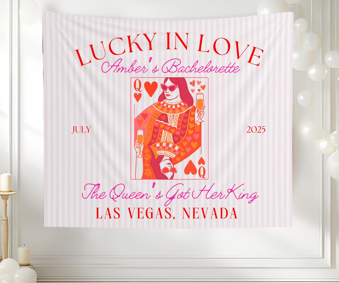 Welcome to Bach Banner, Pink Striped Bachelorette Party Sign, Custom Martini Girls Trip Decor, Elegant Bridal Shower Backdrop