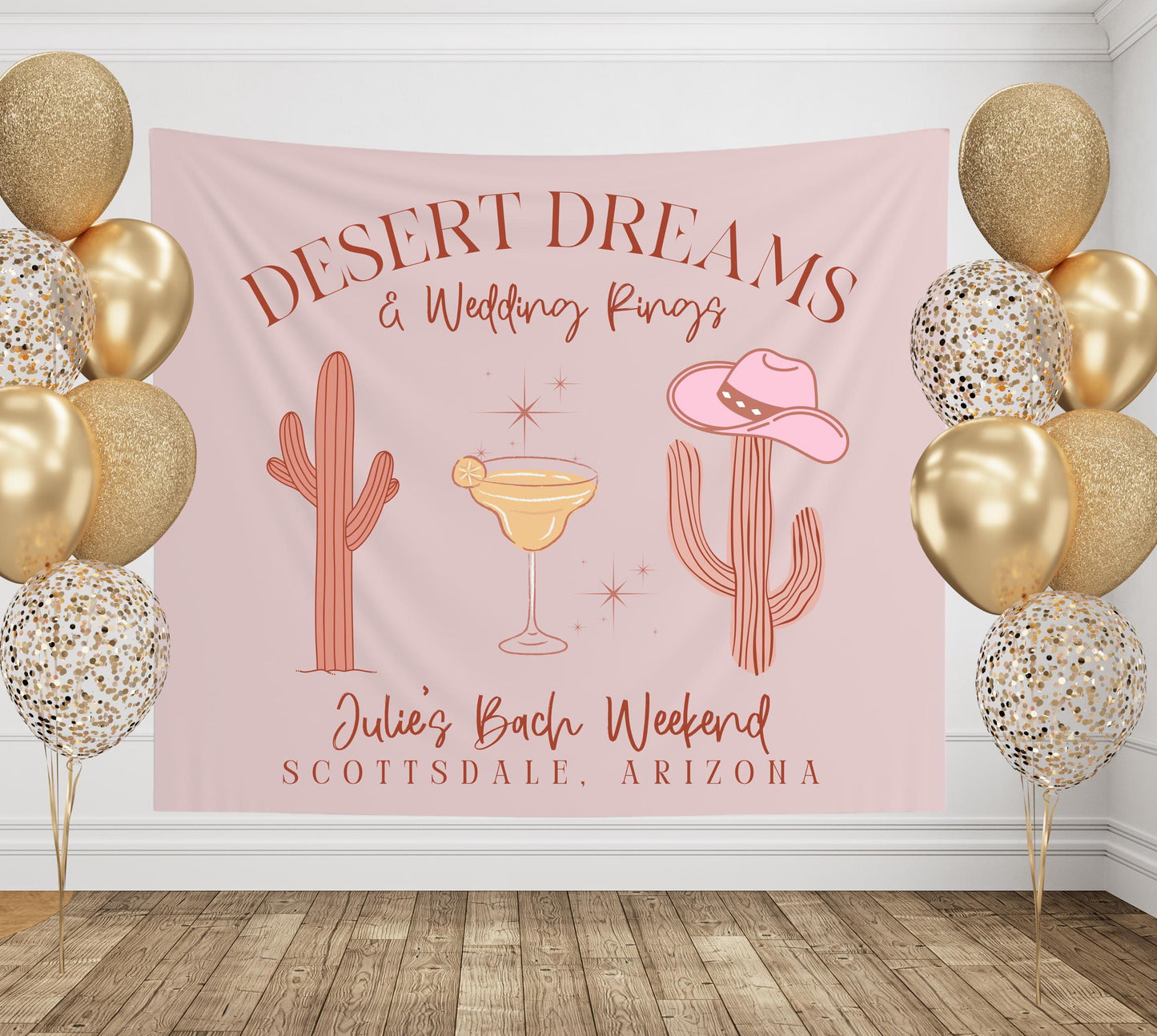 Desert Dreams and Wedding Rings Banner, Scottsdale Bachelorette Party Decor, Desert Glam Bride Sign, Boho Bach Photo Backdrop