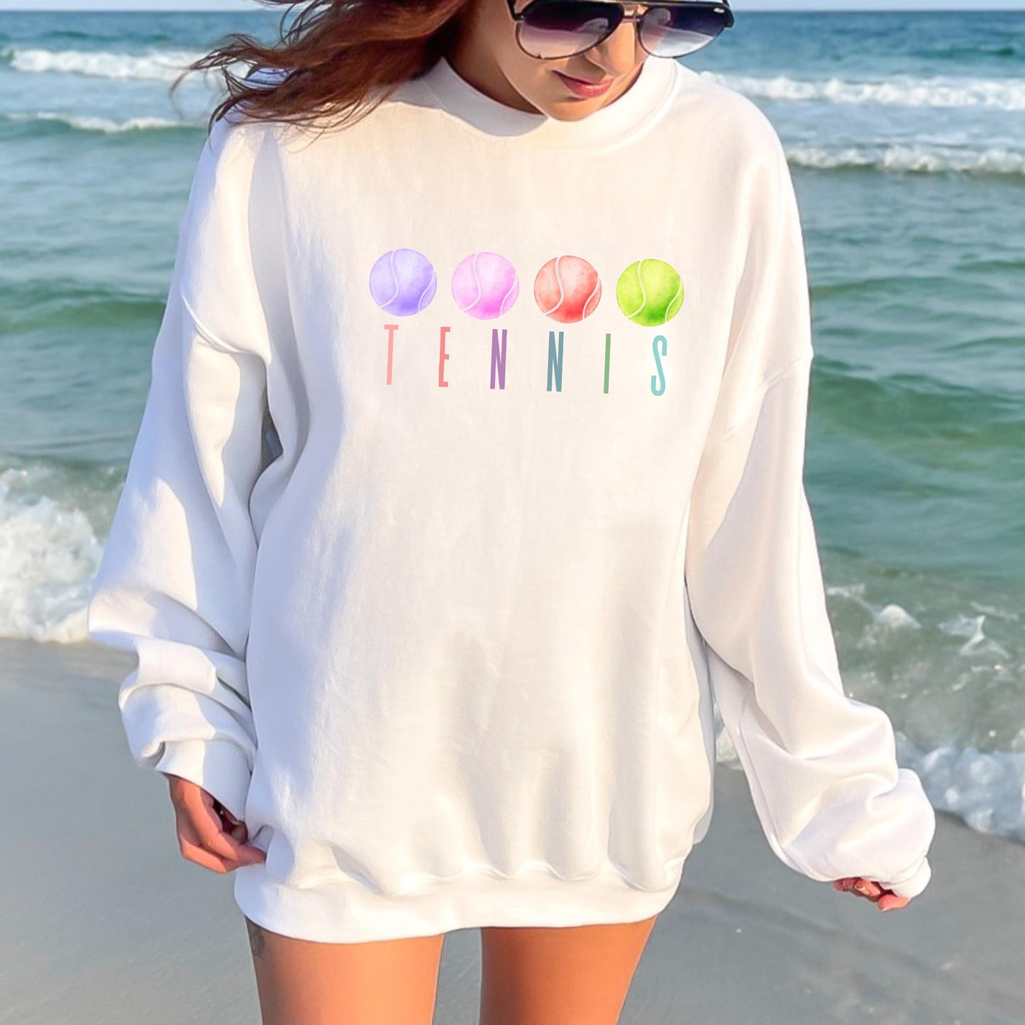 Pastel Tennis Sweatshirt, Cozy Tennis Crewneck, Unisex Tennis Shirt, Cute Tennis Ball Shirt, Preppy Tennis Lover Gift
