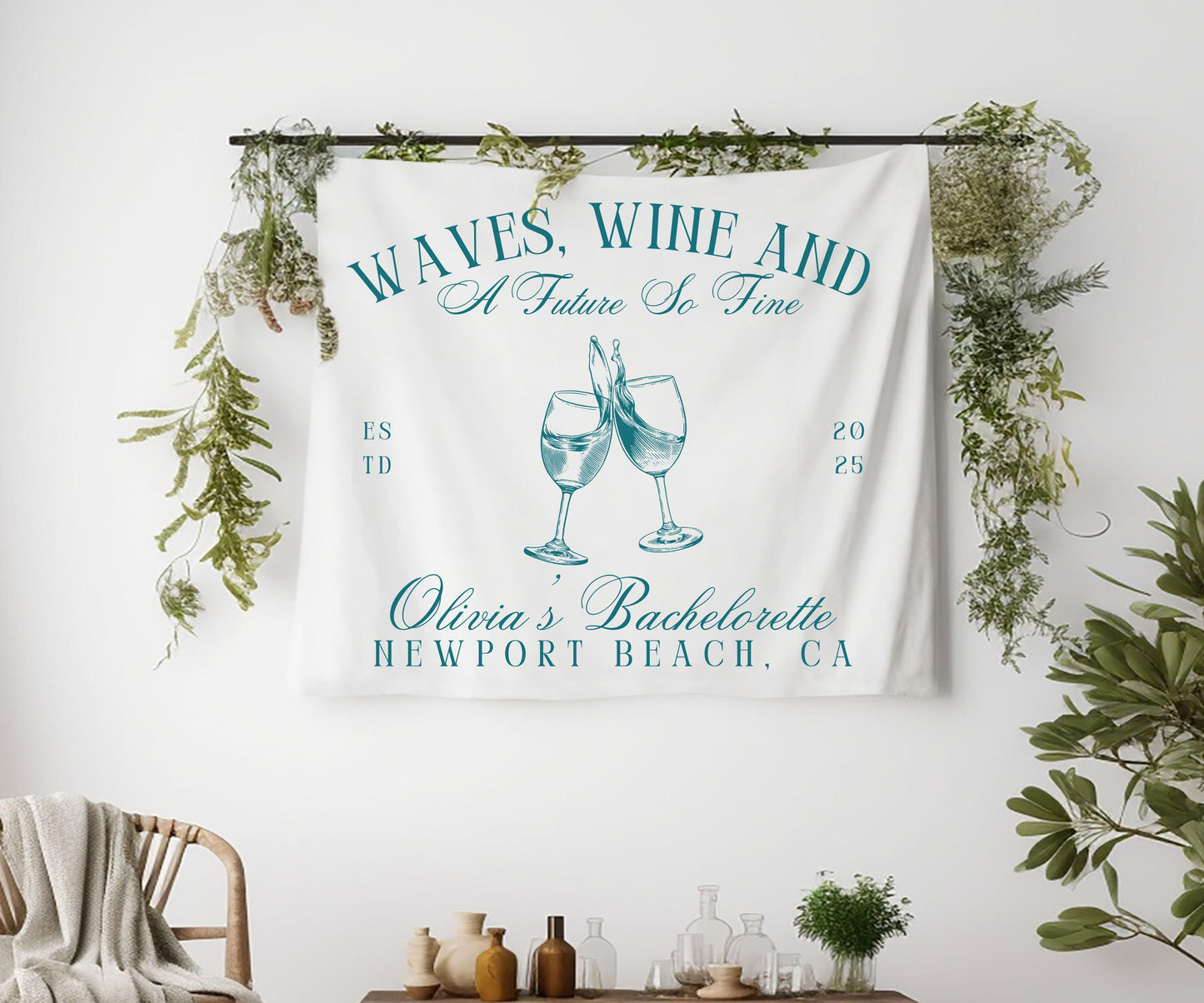 Waves Wine and a Future So Fine Banner, Bachelorette Party Sign, Wine Themed Bridal Shower Decor, Custom Beach Bride Banner, Girls Trip
