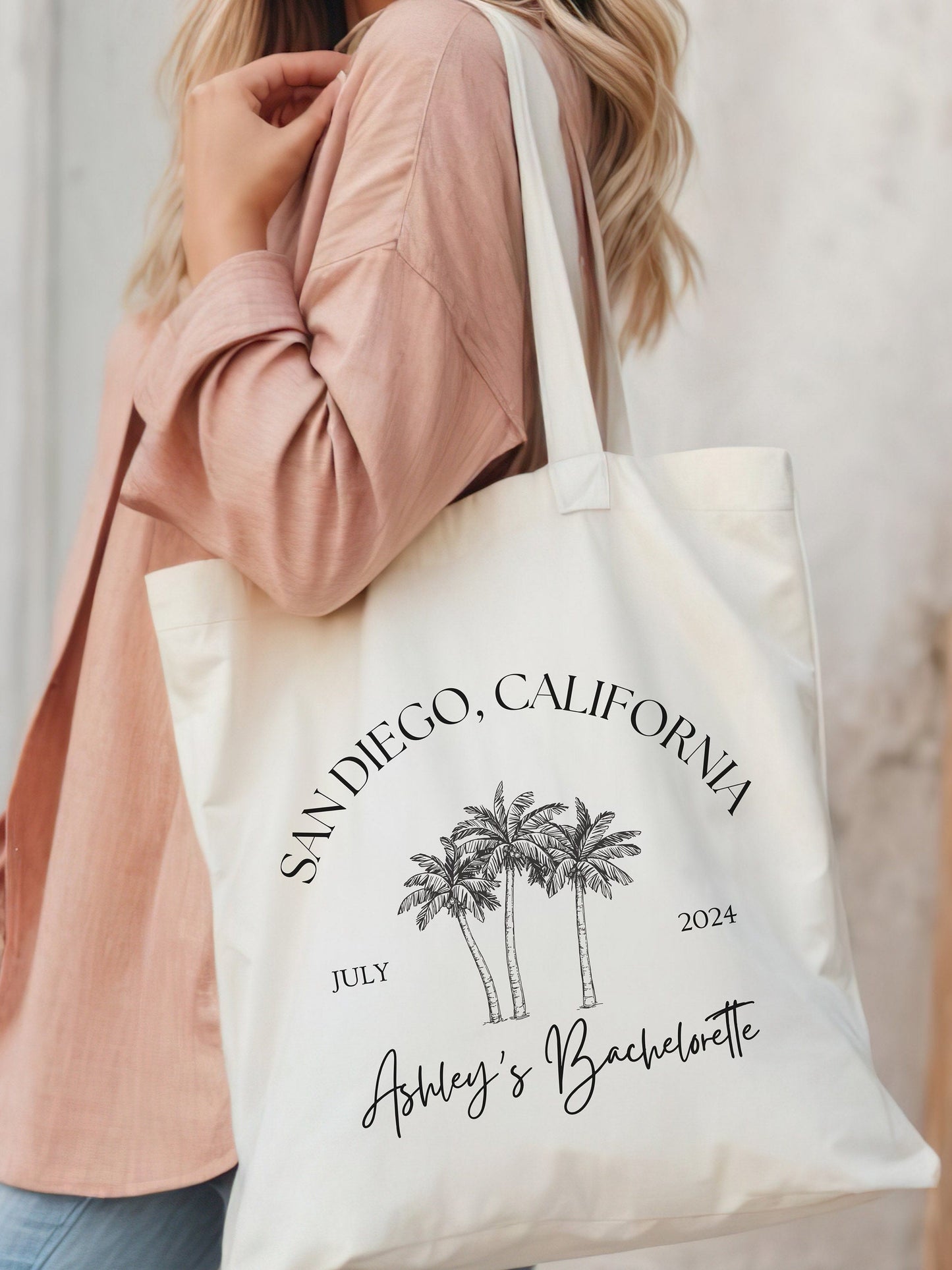 Custom Tropical Bachelorette Tote - Palm Tree Girls Trip Bag - Personalized Destination Party Favor - Beach Getaway Gift