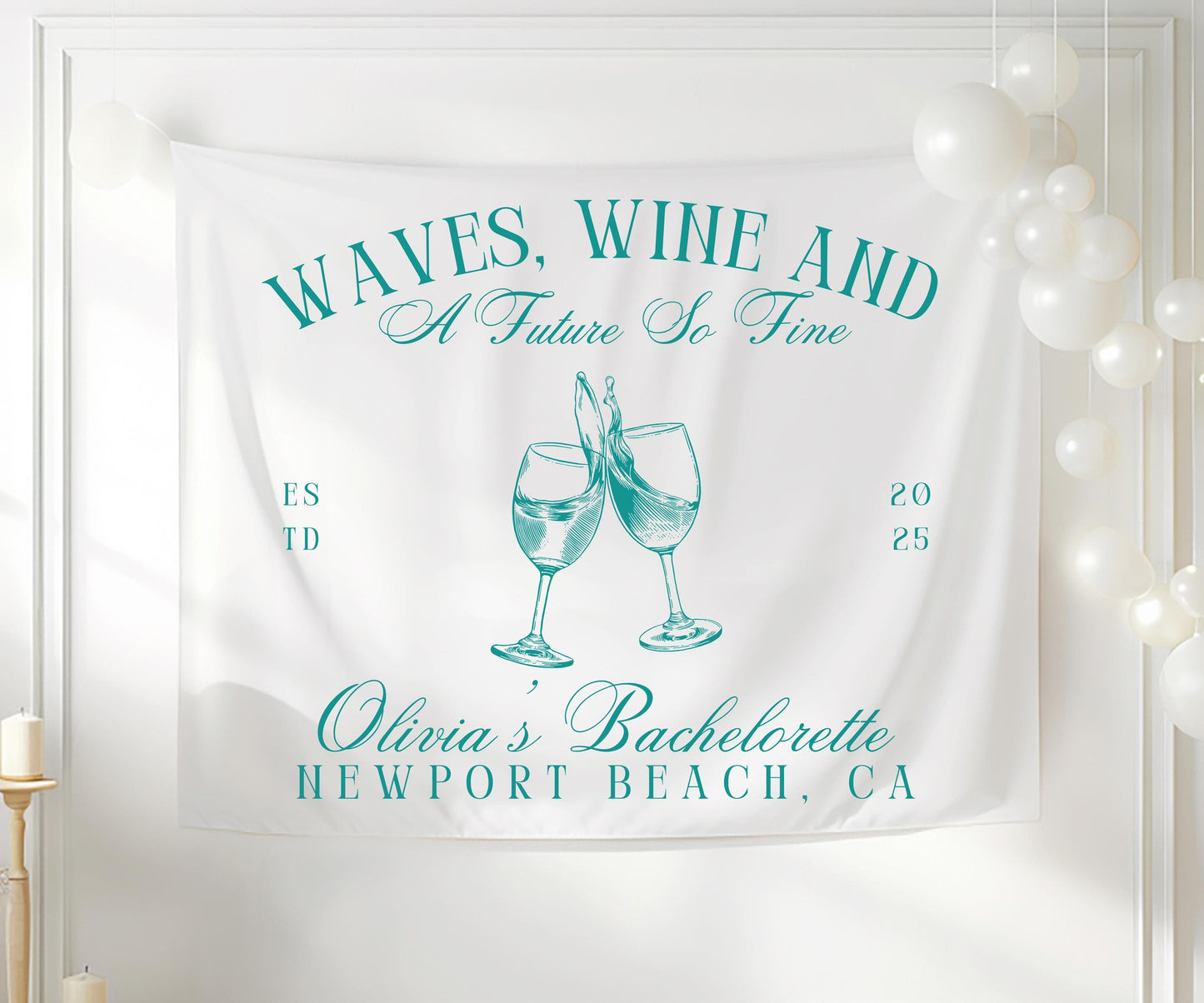Waves Wine and a Future So Fine Banner, Bachelorette Party Sign, Wine Themed Bridal Shower Decor, Custom Beach Bride Banner, Girls Trip