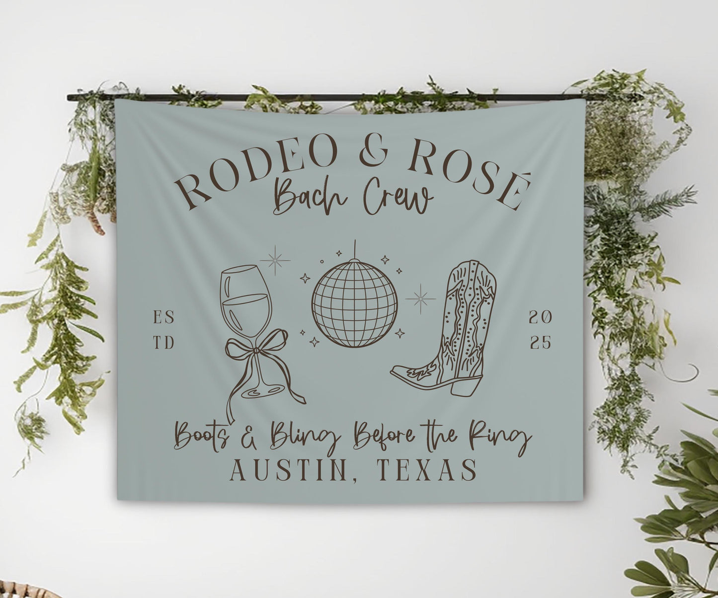 Rodeo & Rosé Bachelorette Banner, Western Glam Party Backdrop, Girls Trip Sign, Custom Bach Crew Tapestry, Photo Prop Decor