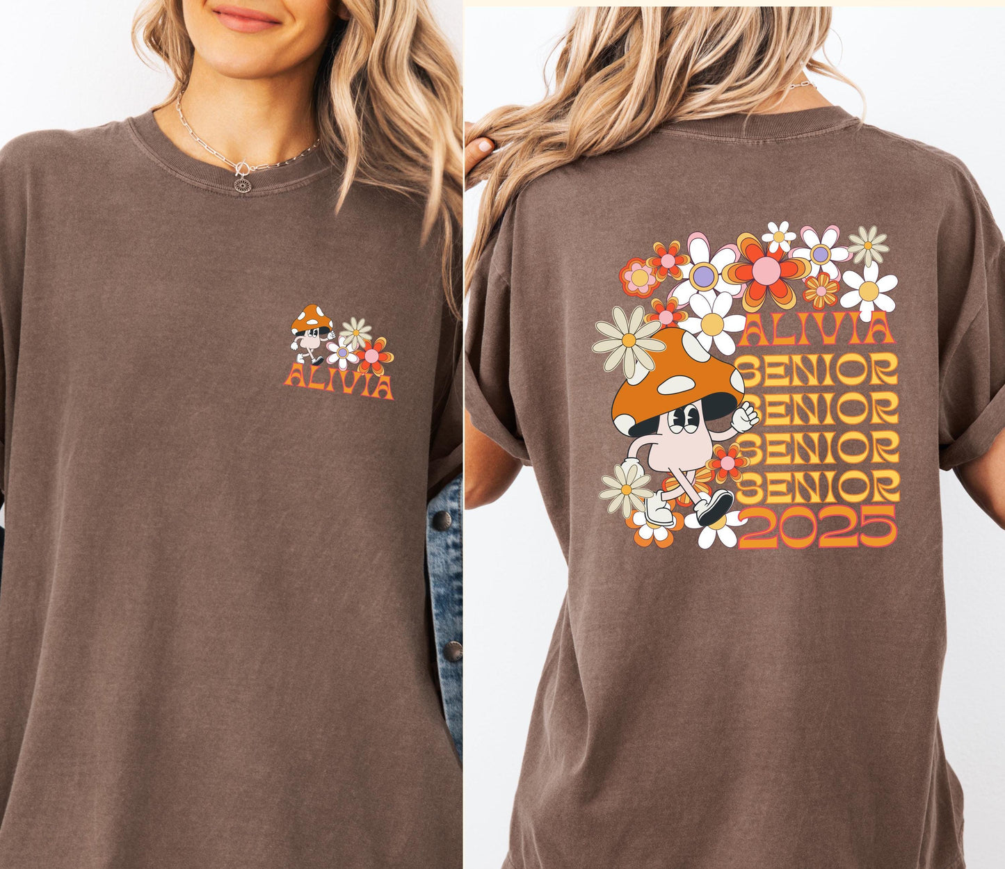 Retro Senior 2025 Shirt | Comfort ColorsĀ® Unisex Tee | Trendy Mushroom Graphic