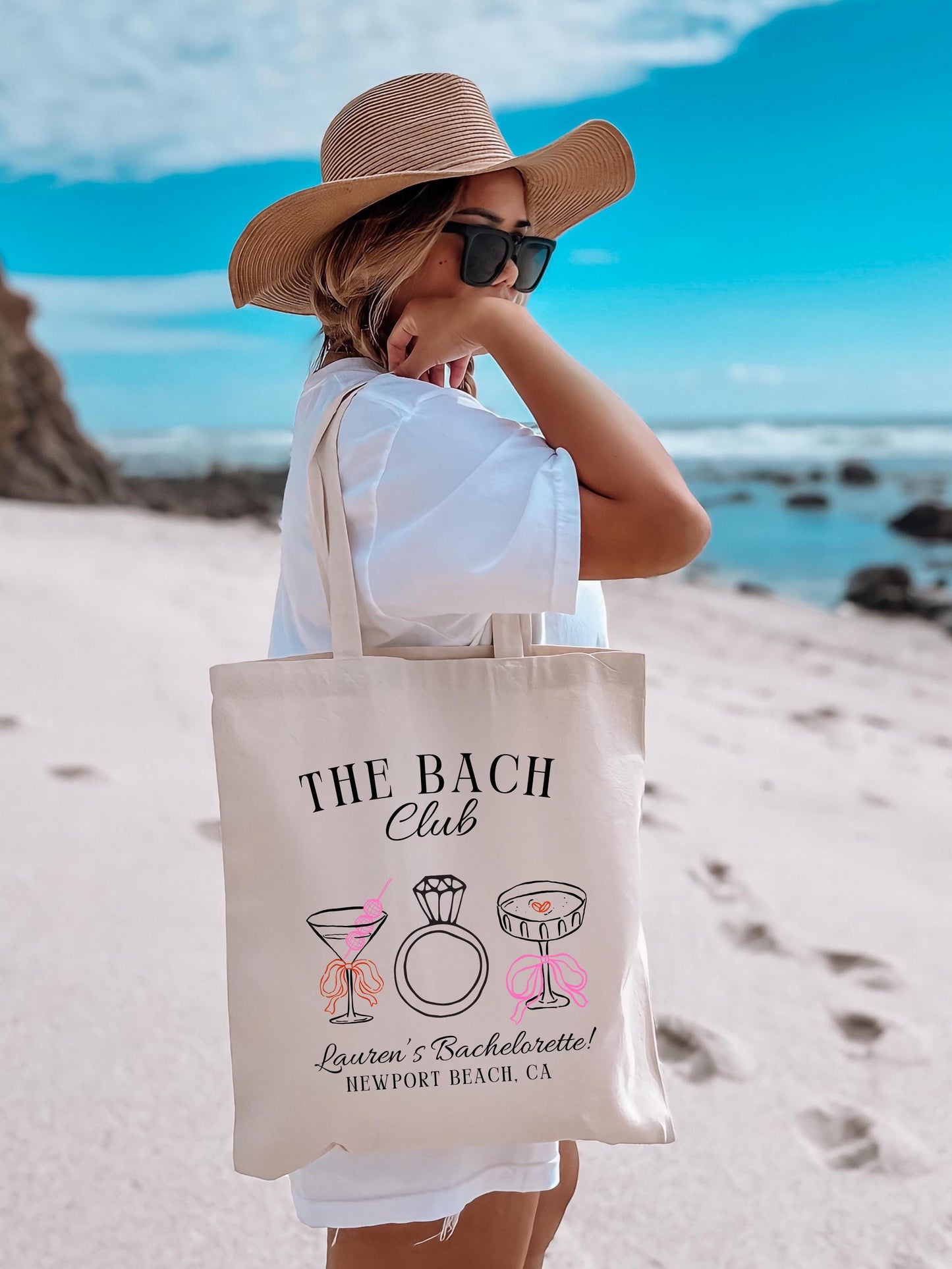 Bach Club Bachelorette Tote, Custom Cocktail Bride Bag, Wedding Ring Graphic Tote, Girls Trip Favor, Bridal Party Weekend Gift