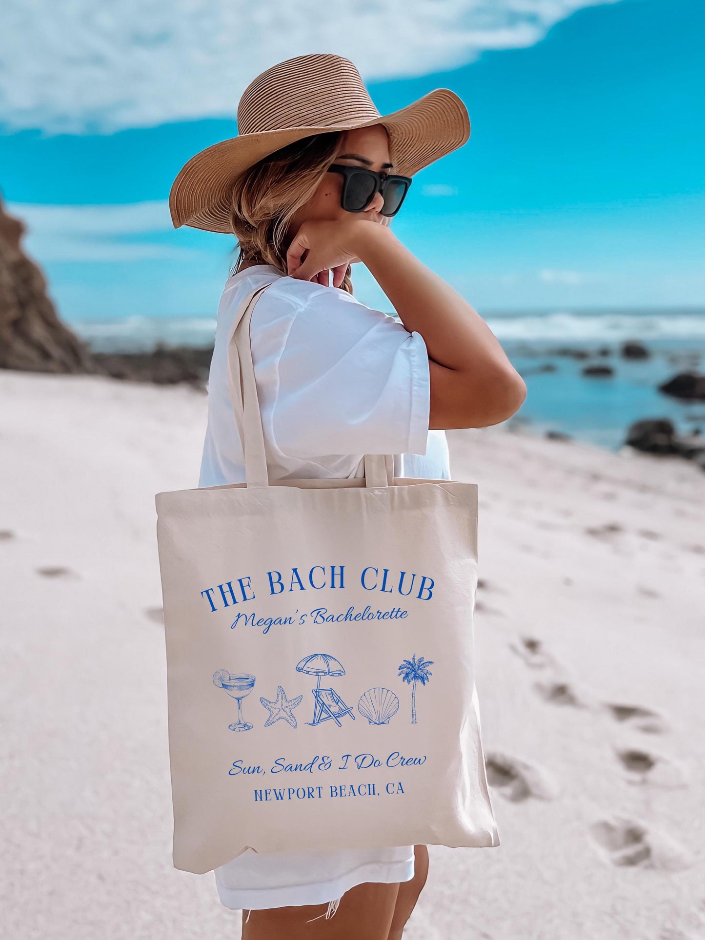 Beach Bachelorette Tote Bag, Sun Sand & I Do Crew, Bride Beach Trip Gift, Custom Bridal Party Favor, Coastal Girls Trip Tote