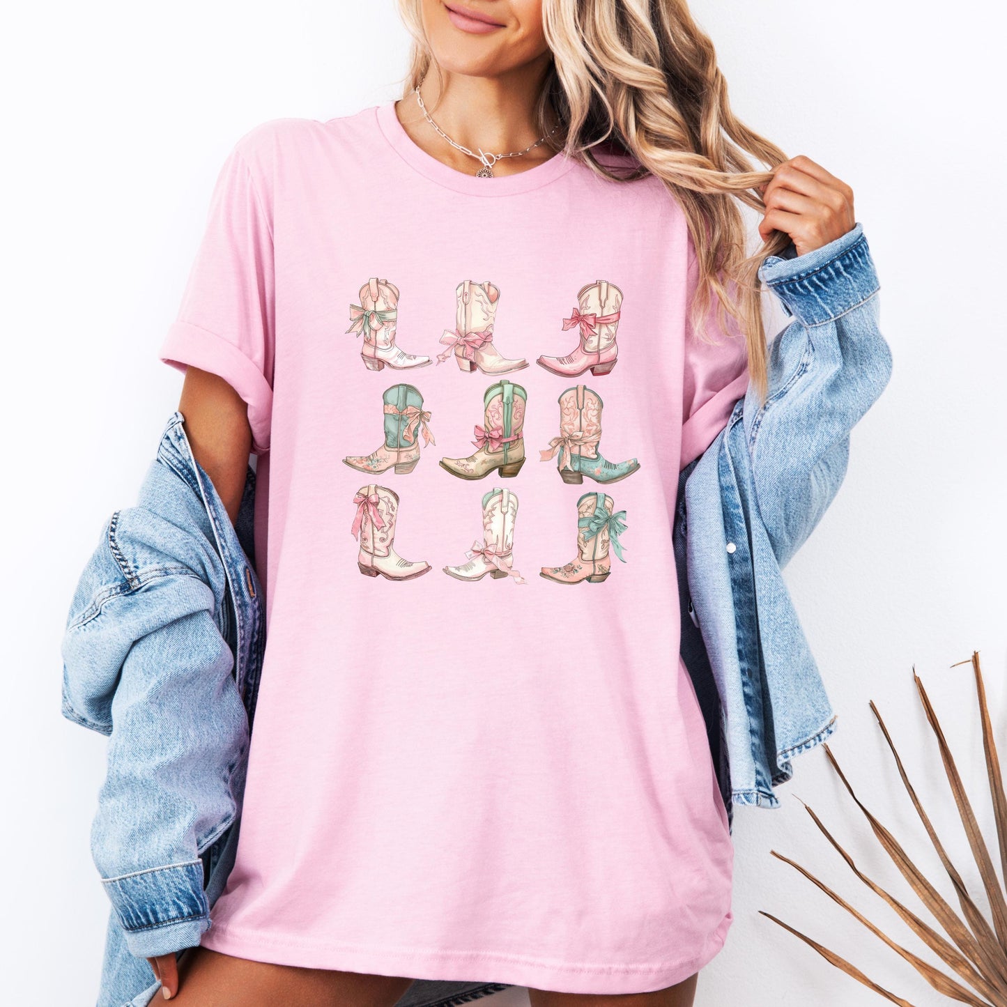 Rustic Cowgirl Graphic Tee: Western Boots & Bow Design for Country Music Lovers and Rodeo Enthusiasts