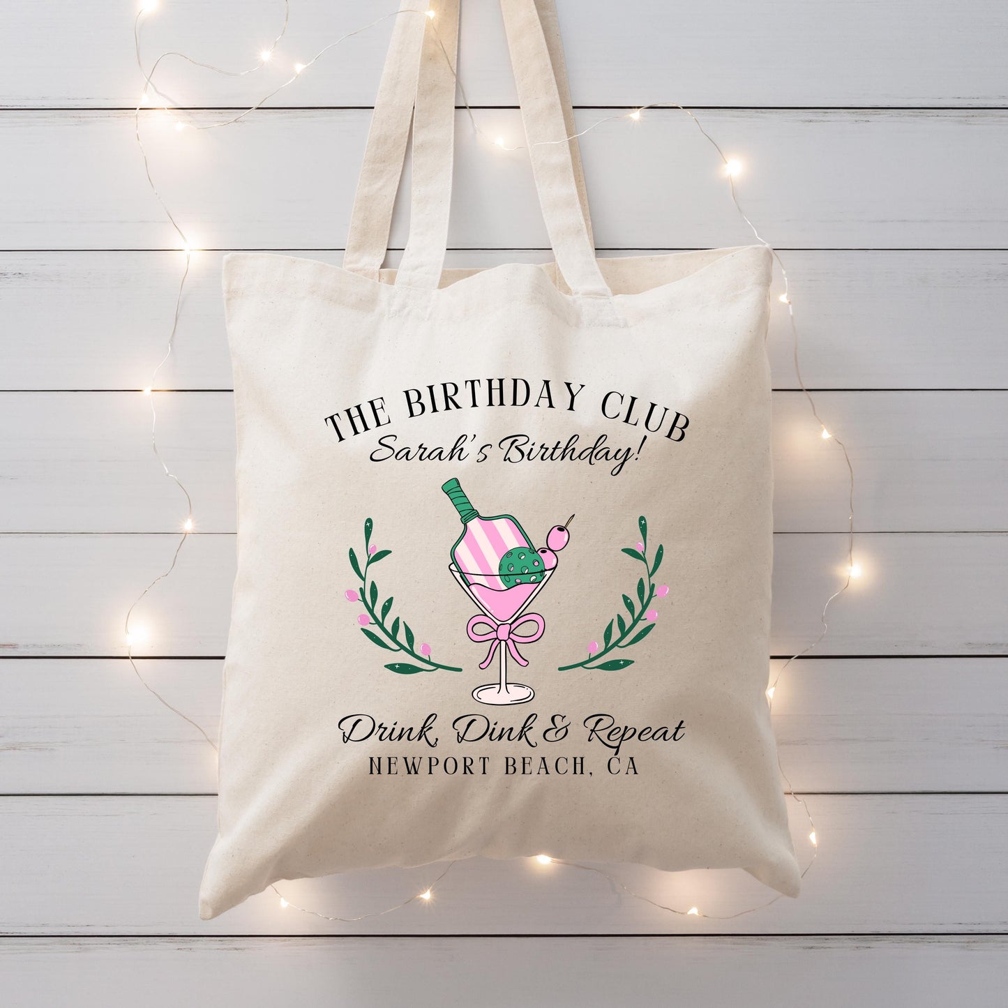 Pickleball Birthday Tote, Drink Dink and Repeat Bag, Custom Gift for Her, Personalized Party Favor, Pickleball Paddle Themed Bag