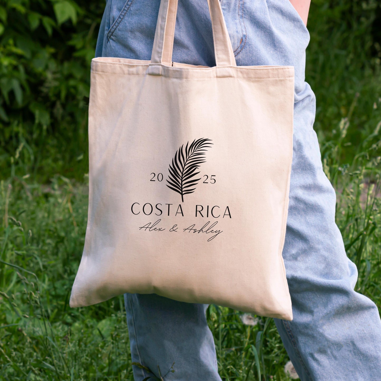 Personalized Destination Wedding Tote - Custom Bridal Party Bag - Elegant Minimalist Wedding Gift - Custom Name & Year