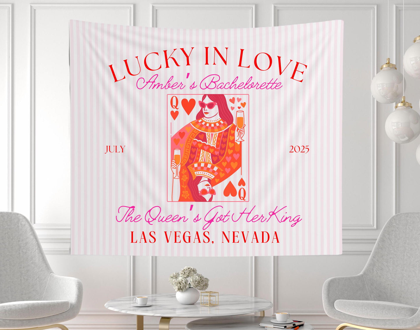 Welcome to Bach Banner, Pink Striped Bachelorette Party Sign, Custom Martini Girls Trip Decor, Elegant Bridal Shower Backdrop