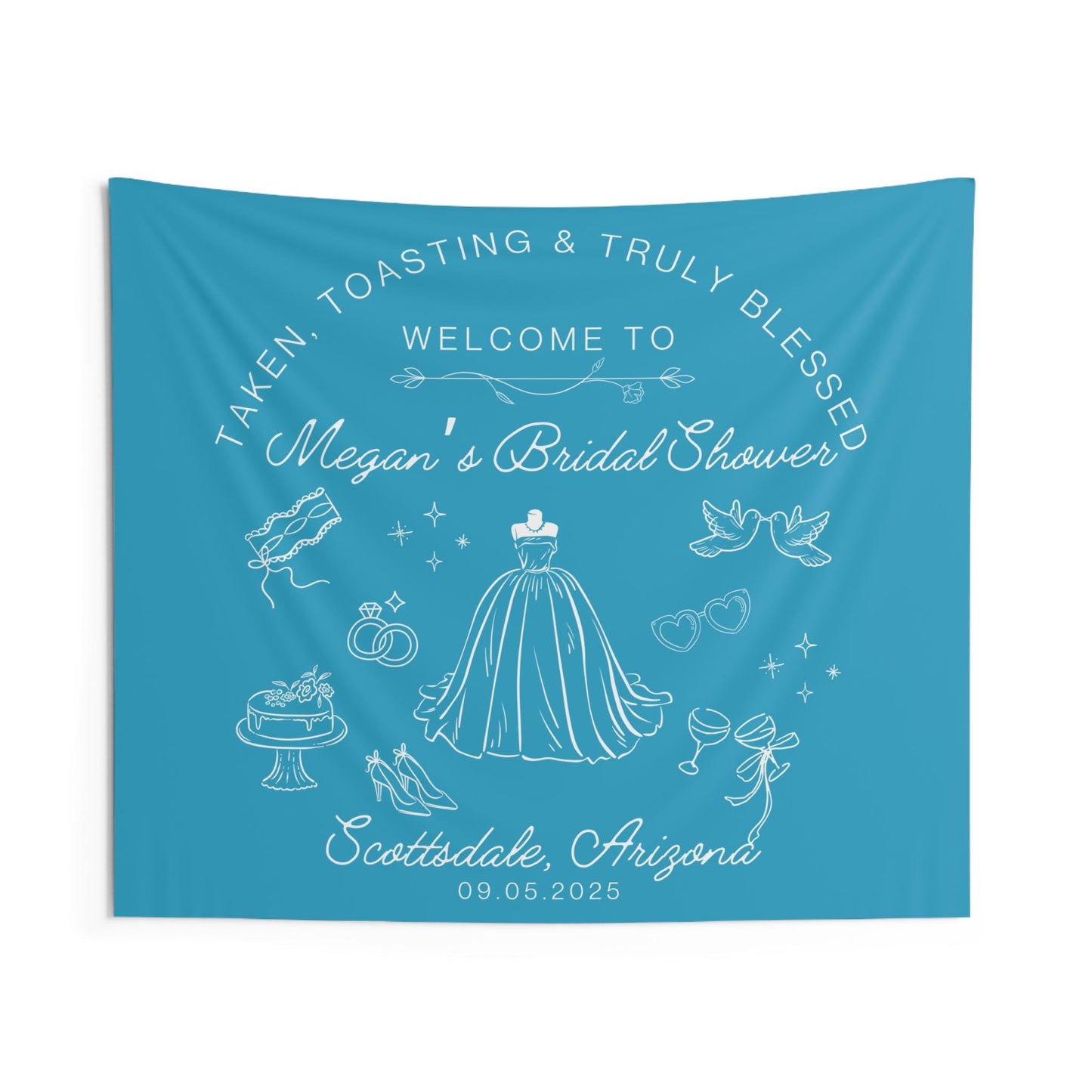Custom Bridal Shower Banner - Elegant Wedding Tapestry - Personalized Bridal Shower Sign - Welcome Sign with Name, Date & Location