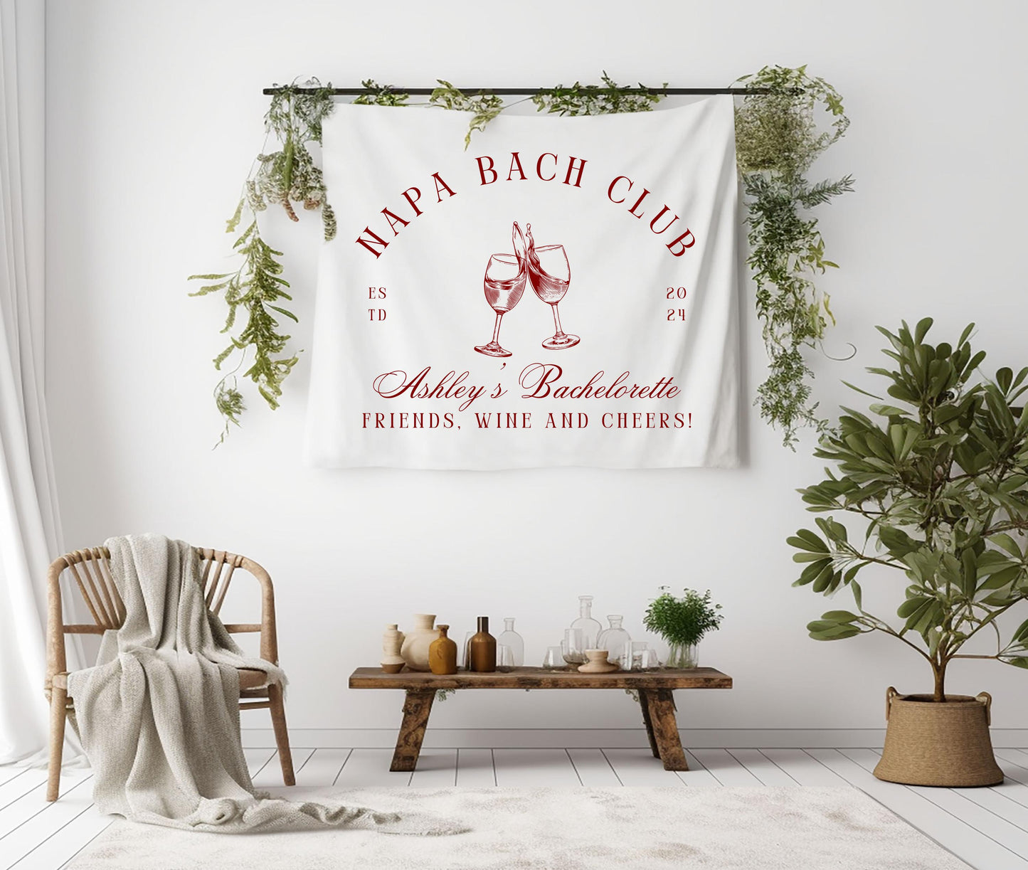 Custom Bachelorette Party Banner, Tapestry for Wine Tasting Weekend, Bach Club Banner - Party Decor