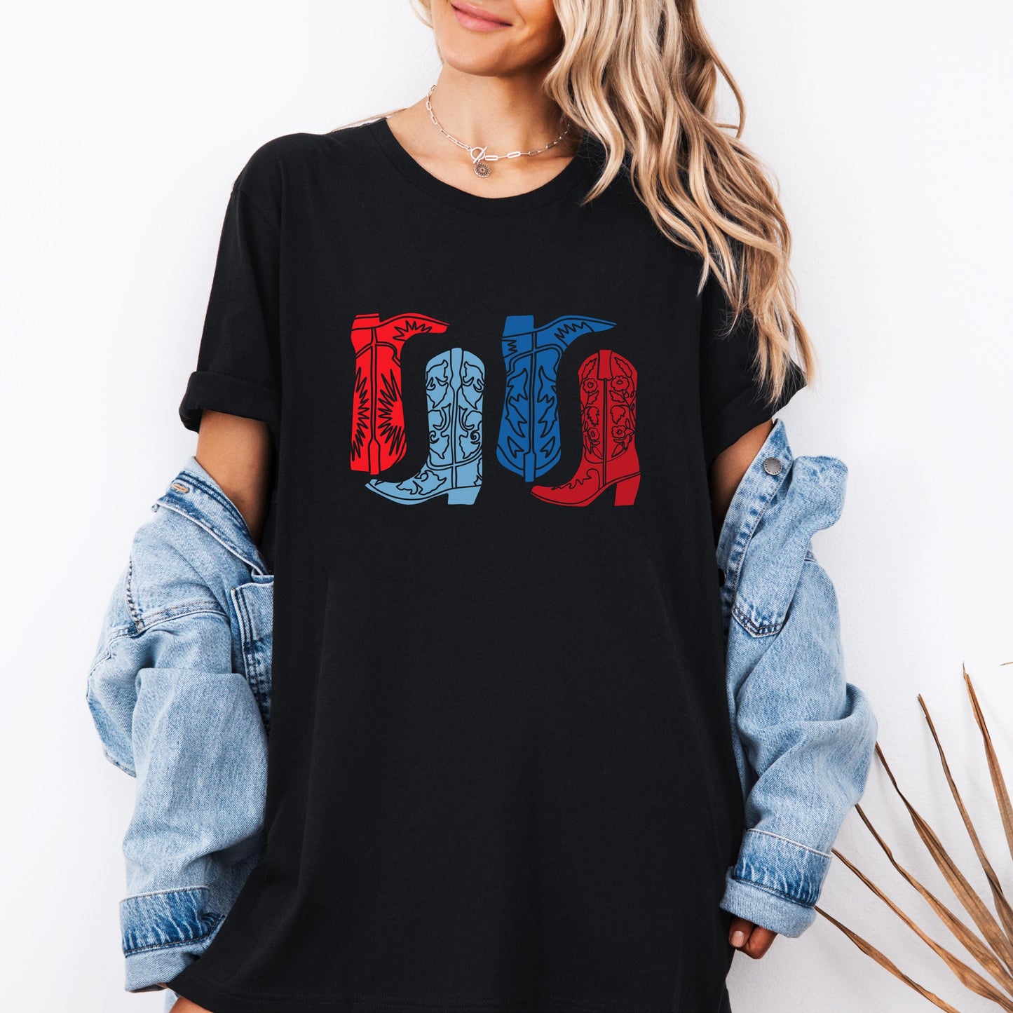 Patriotic Cowboy Boots Shirt, USA Western Graphic Tee, Country Concert T-Shirt, Vintage Rodeo Outfit, 4th of July Cowgirl Shirt