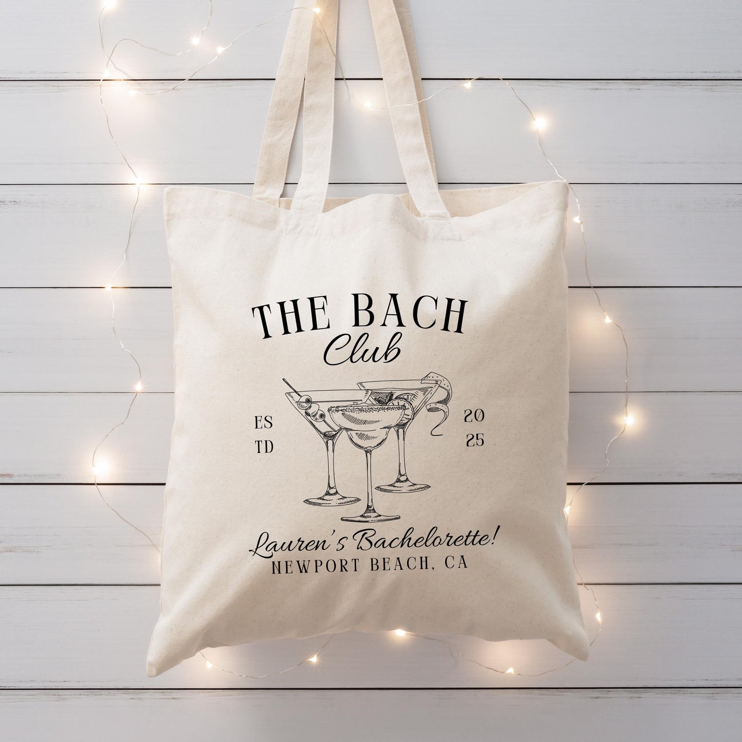 Bach Club Bachelorette Tote, Custom Cocktail Party Bag for Bride and Bridesmaids, Personalized Girls Trip Favor, Wedding Weekend Gift