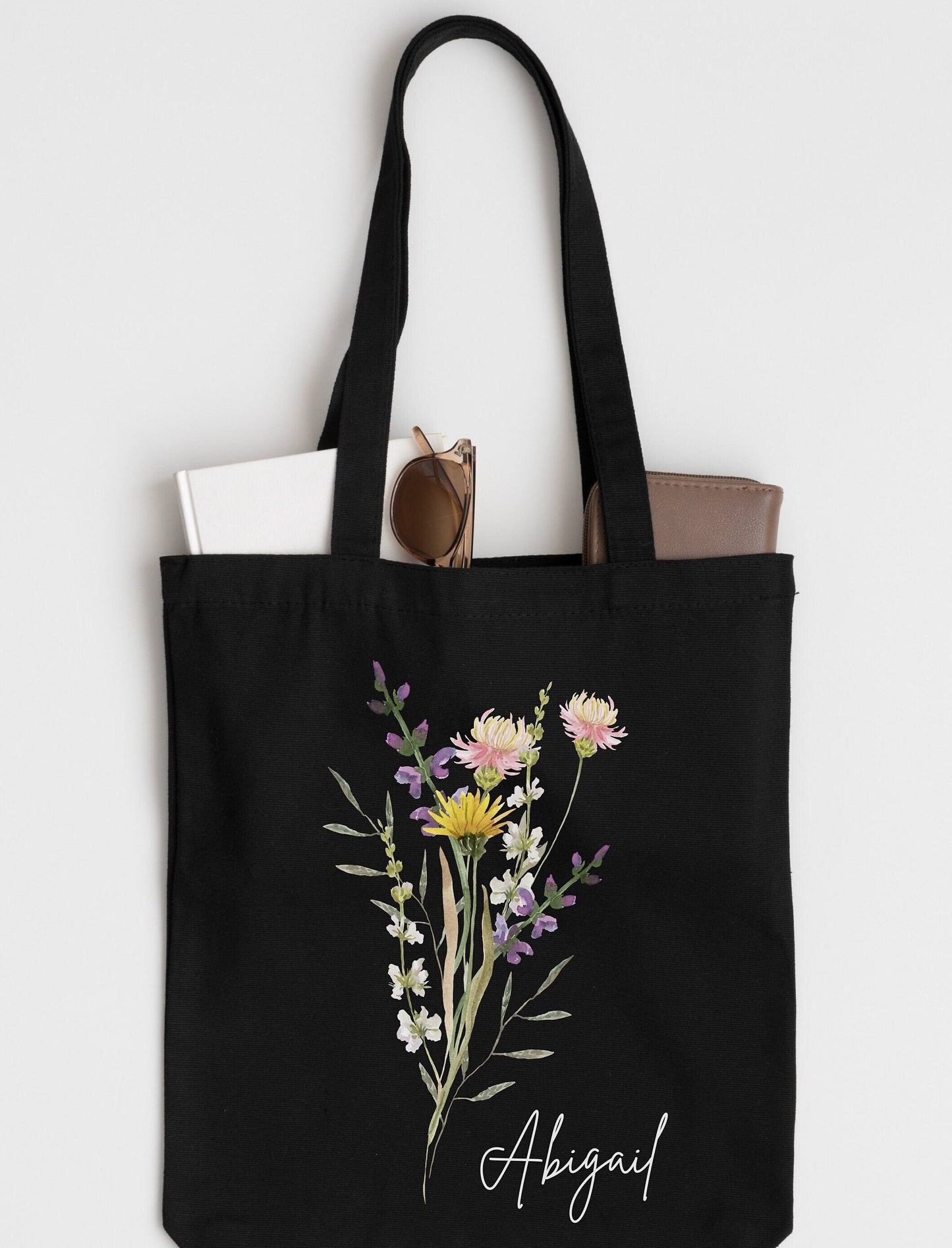 Personalized Wildflower Canvas Tote Bag - Bridesmaid Gift - Party Favor - Mother's Day - Floral Tote Gift for Her