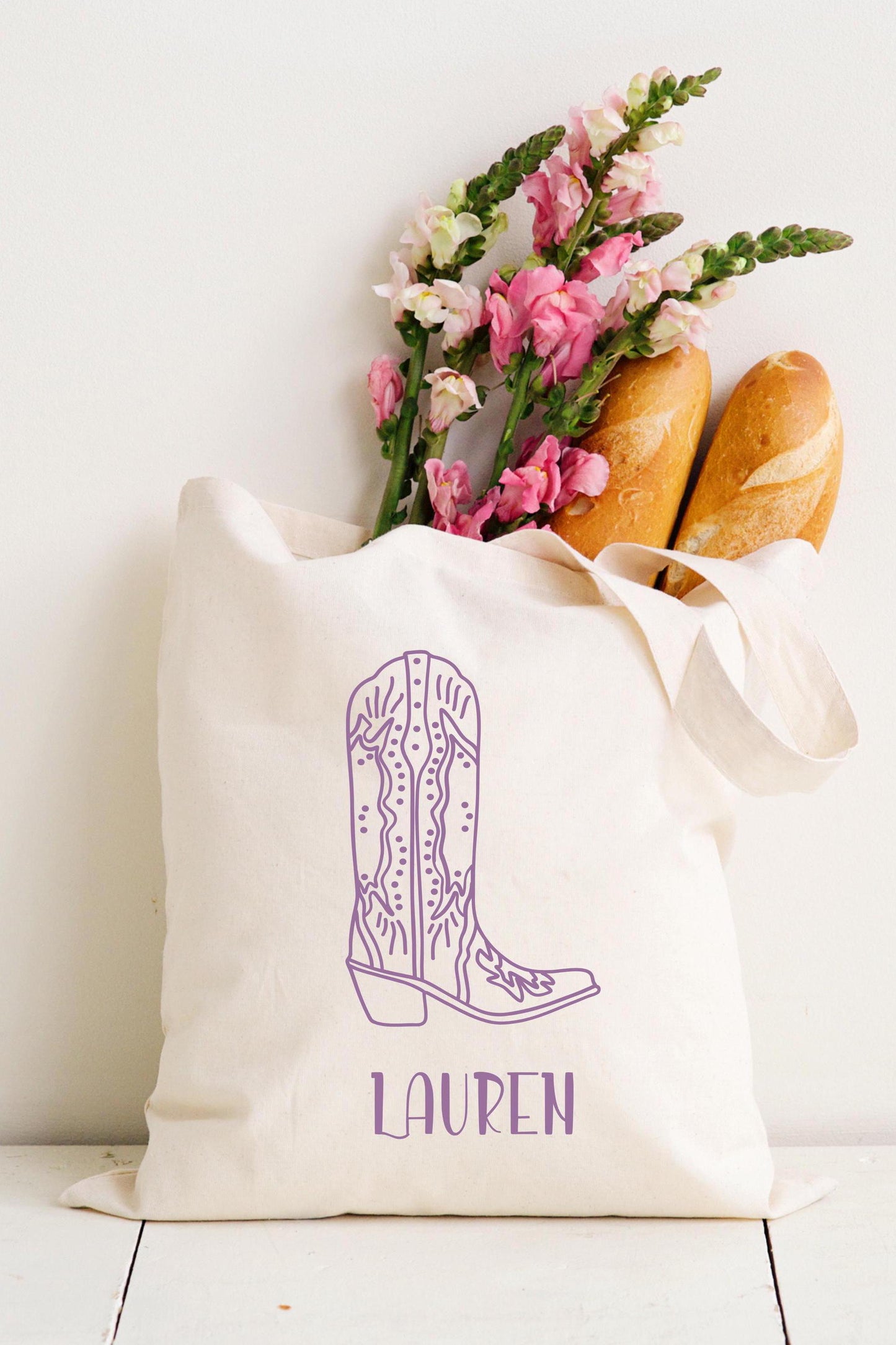 Personalized Western Boot Tote Bag - Custom Name Bachelorette Gift, Bridal Party Favor, Reusable Gift Bag
