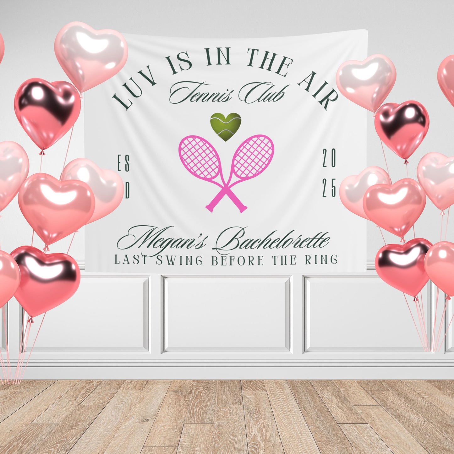 Custom Tennis Bachelorette Banner - Luv Is in the Air, Last Swing Before the Ring, Personalized Name Sign, Tennis Engagement Party Decor
