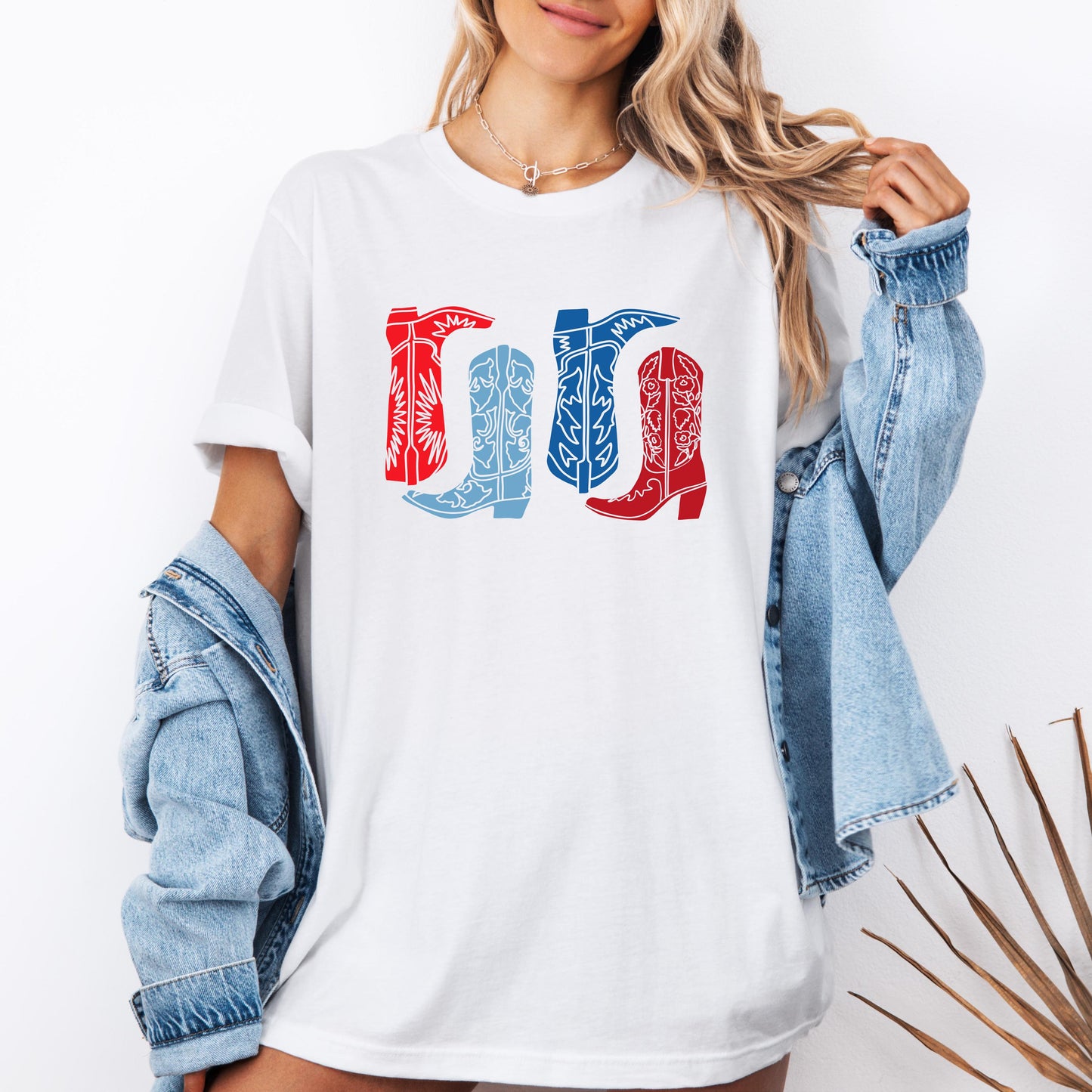 Patriotic Cowboy Boots Shirt, USA Western Graphic Tee, Country Concert T-Shirt, Vintage Rodeo Outfit, 4th of July Cowgirl Shirt