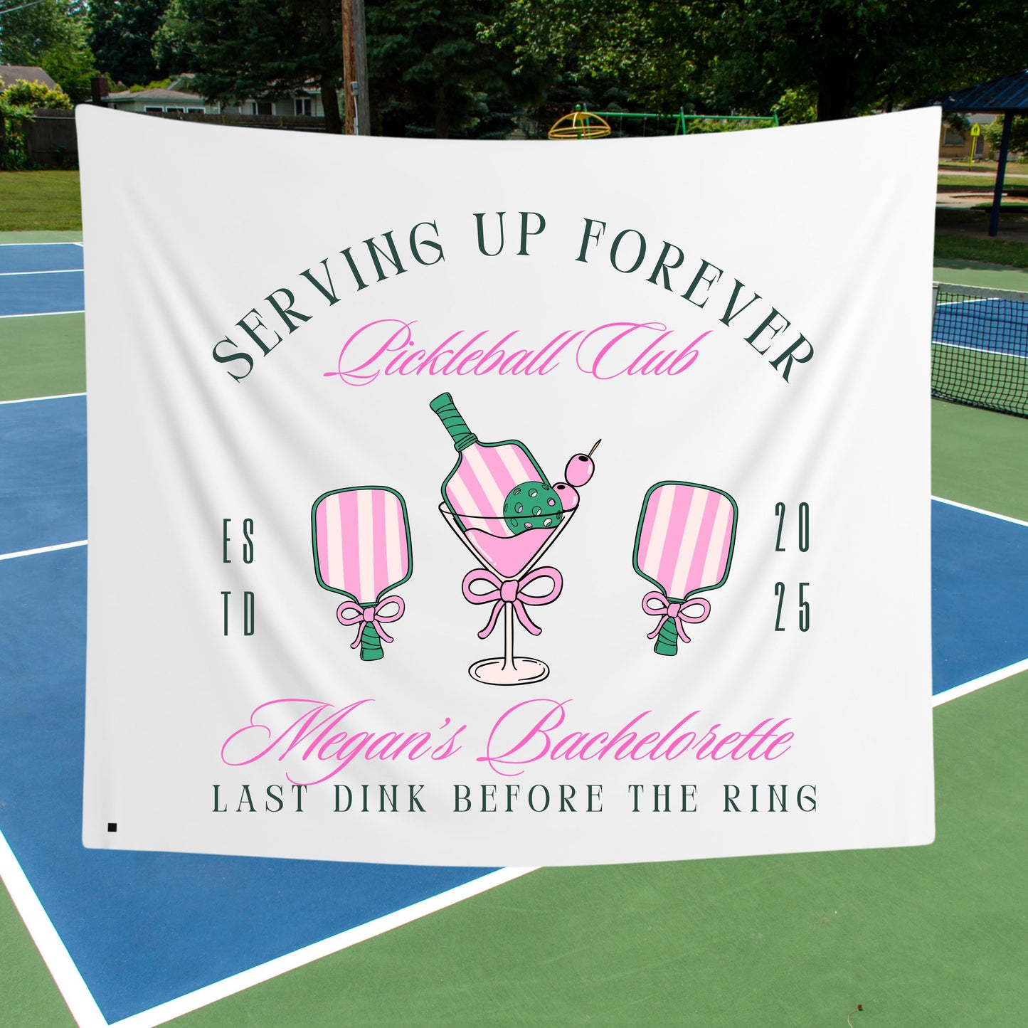 Custom Pickleball Banner - Personalized Bachelorette Party Decor, Last Swing Before the Ring, Pickleball Tapestry, Wedding Shower Sign