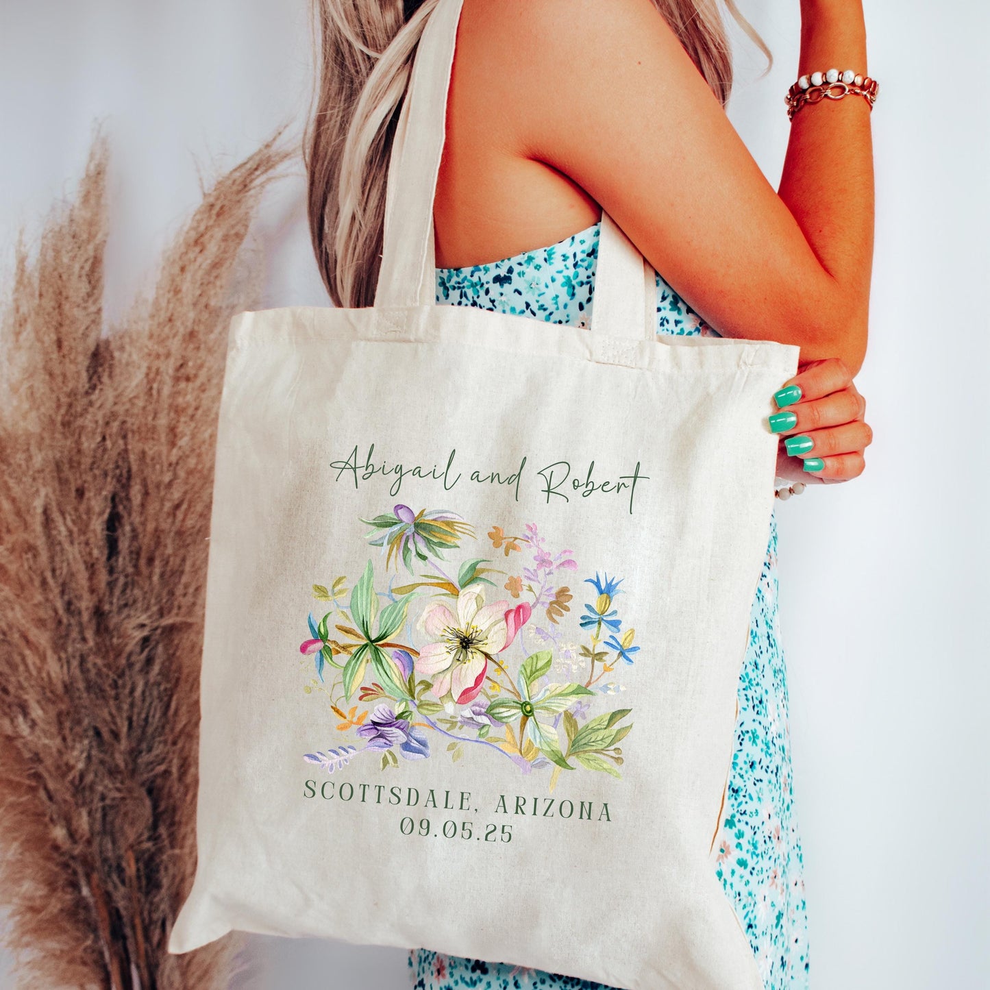 Custom Wedding Tote - Personalized Bridal Party Gift - Destination Wedding Welcome Bag - Elegant Floral Keepsake