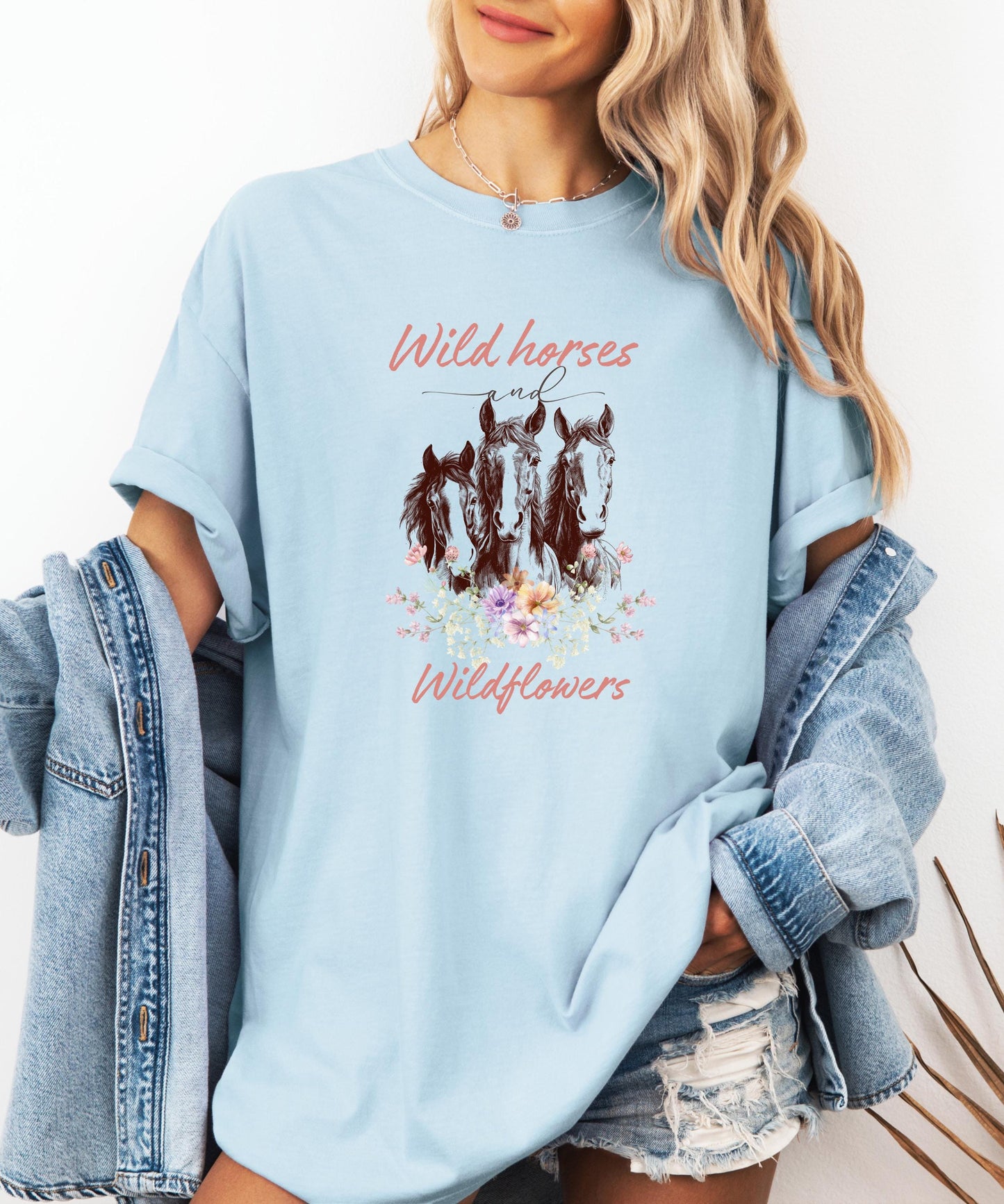 Wildflowers and Wild Horses Shirt, Western Rodeo Tee, Country Music Cowgirl Graphic, Comfort Colors Horse Lover Gift