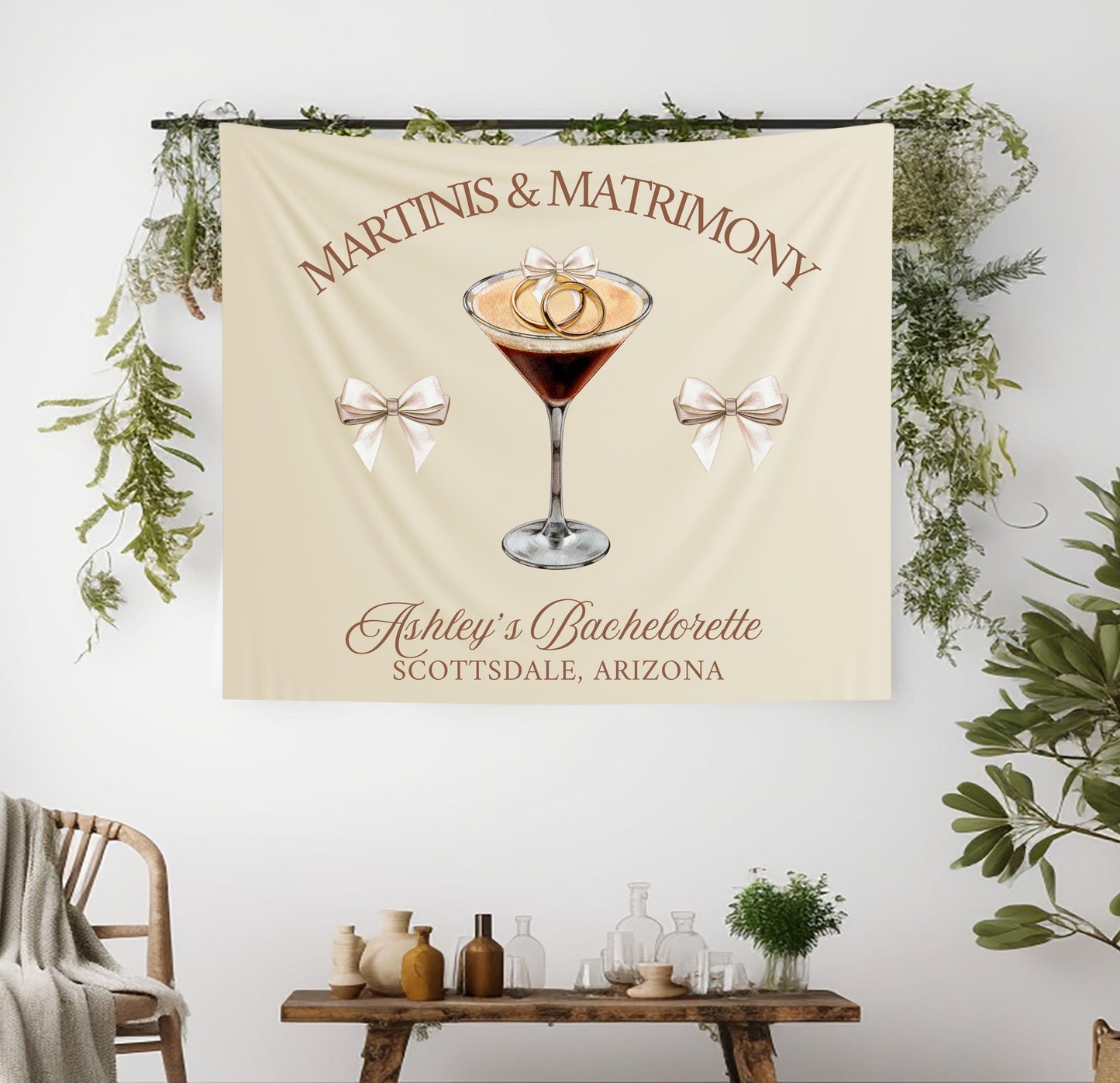 Martinis & Matrimony Banner, Espresso Martini Bachelorette Decor, Bridal Shower Banner, Custom Party Sign, Bow Bachelorette Theme