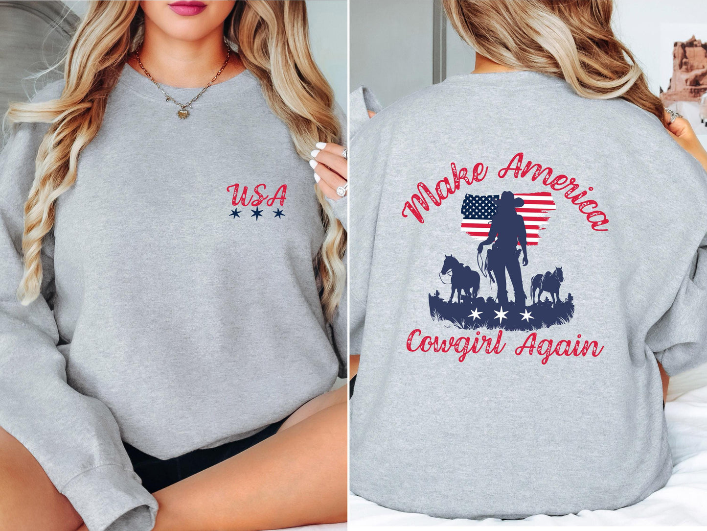 USA Sweatshirt, Flag - Cowgirl Sweatshirt, Patriotic Sweatshirt, American Flag Sweatshirt, America Sweatshirt - Stars and Stripes