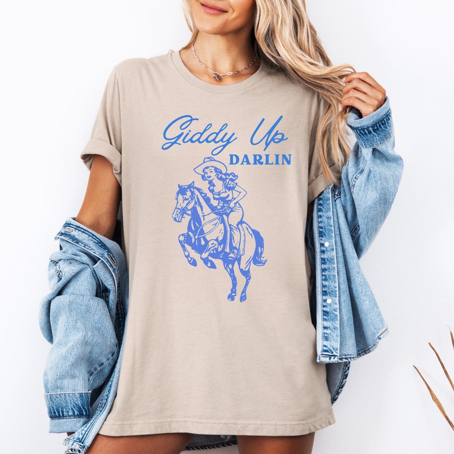 Giddy Up Darlin’ Cowgirl Shirt | Vintage Western Rodeo Tee | Country Concert Graphic T-Shirt | Bella Canvas Unisex Tee