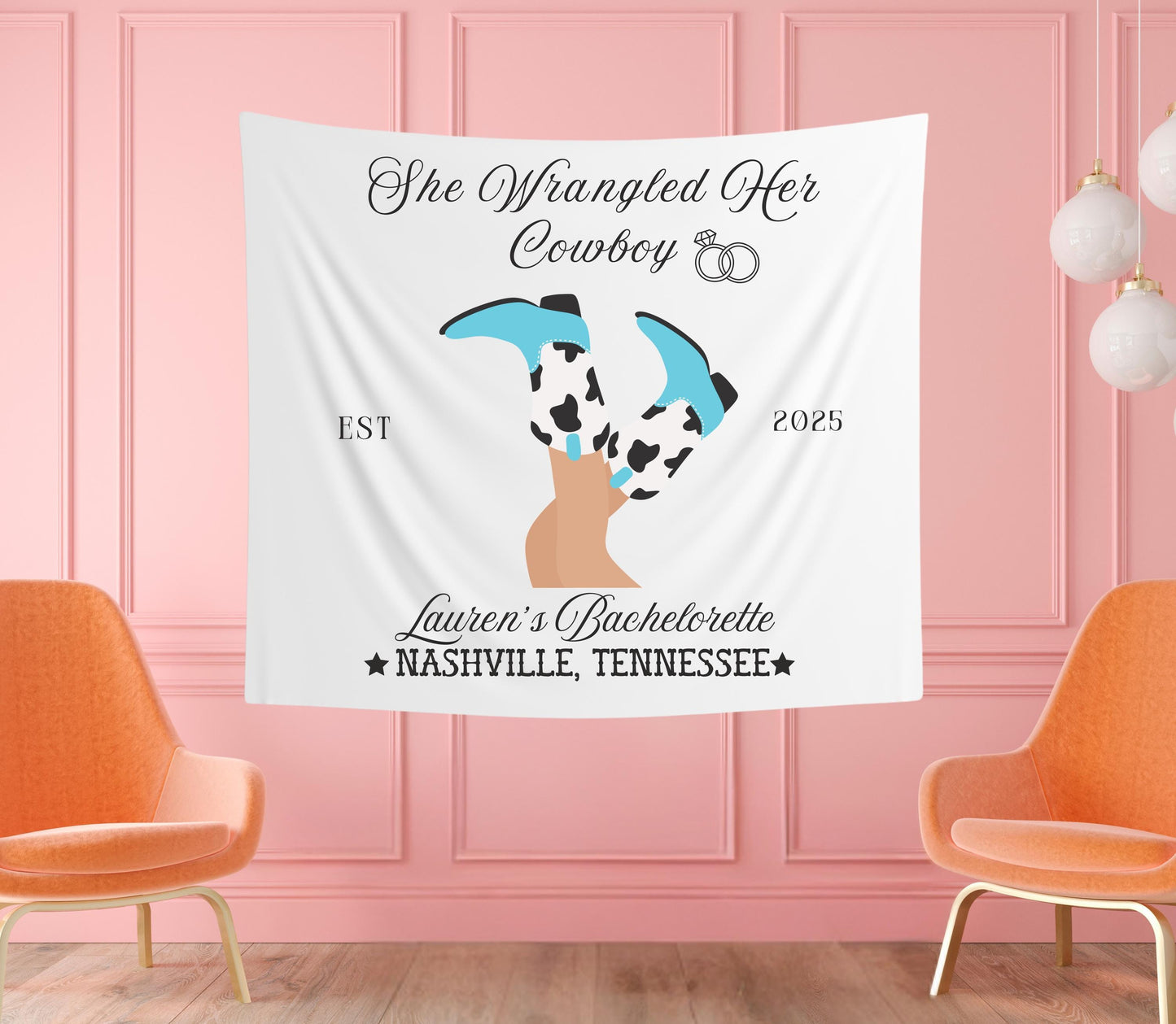 She Wrangled Her Cowboy Banner, Western Bachelorette Party Sign, Cowgirl Boots Decor, Last Rodeo Party Backdrop