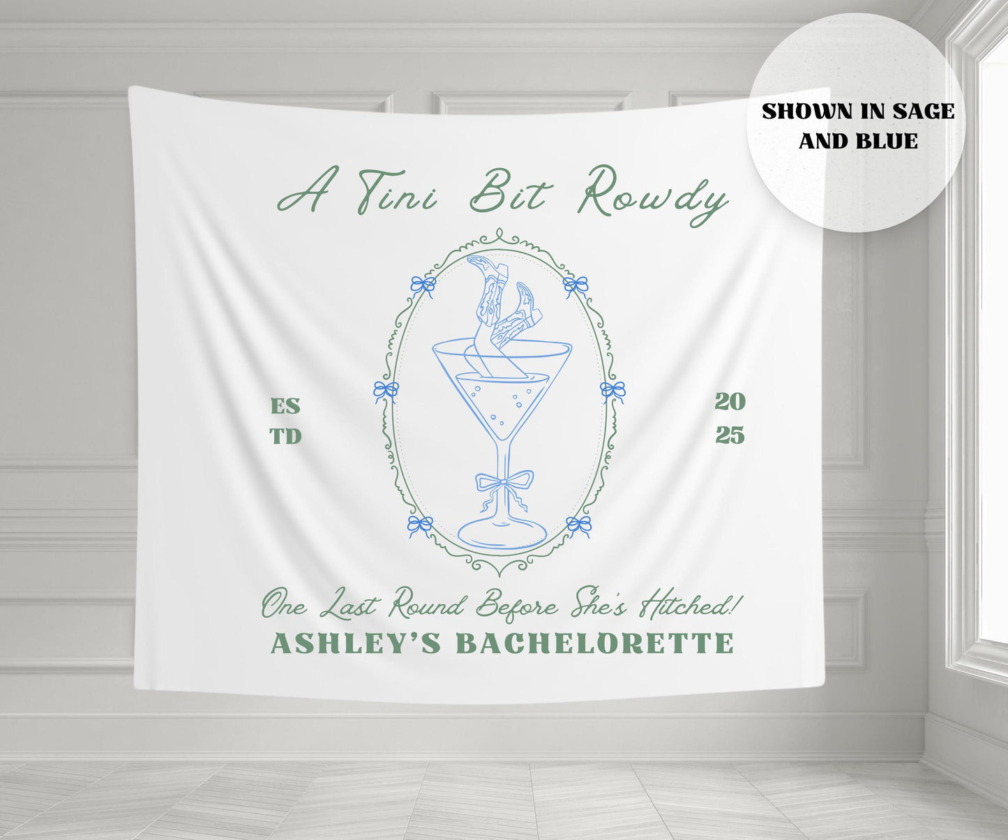 A Tini Bit Rowdy Bachelorette Banner | Last Round Before She’s Hitched | Custom Western Party Decor | Bride-to-Be Tapestry