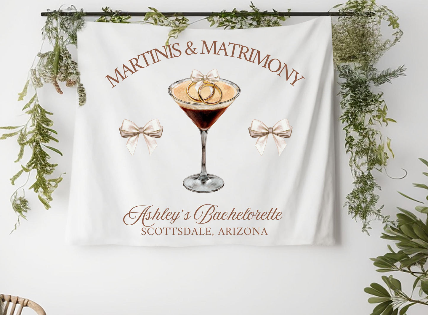 Martinis & Matrimony Banner, Espresso Martini Bachelorette Decor, Bridal Shower Banner, Custom Party Sign, Bow Bachelorette Theme