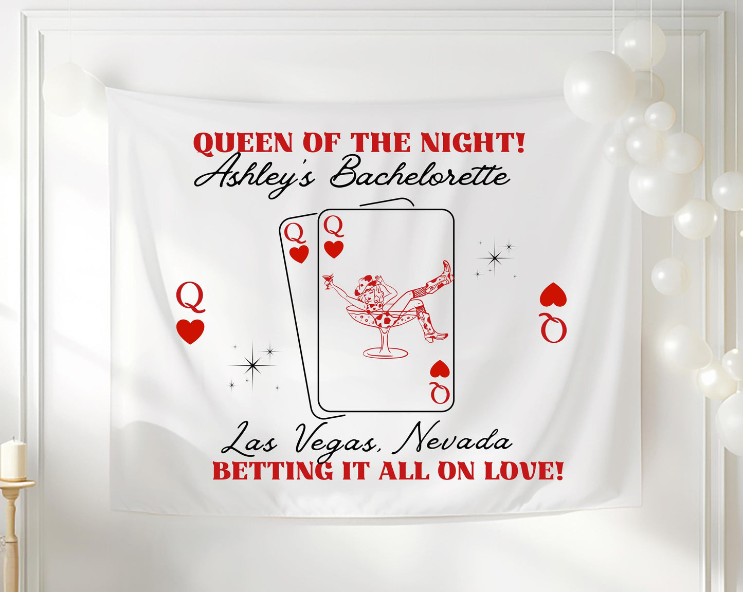 Queen of the Night Bachelorette Banner | Vegas Cowgirl Party Decor | Last Rodeo Bride-to-Be Sign | Western Casino Theme