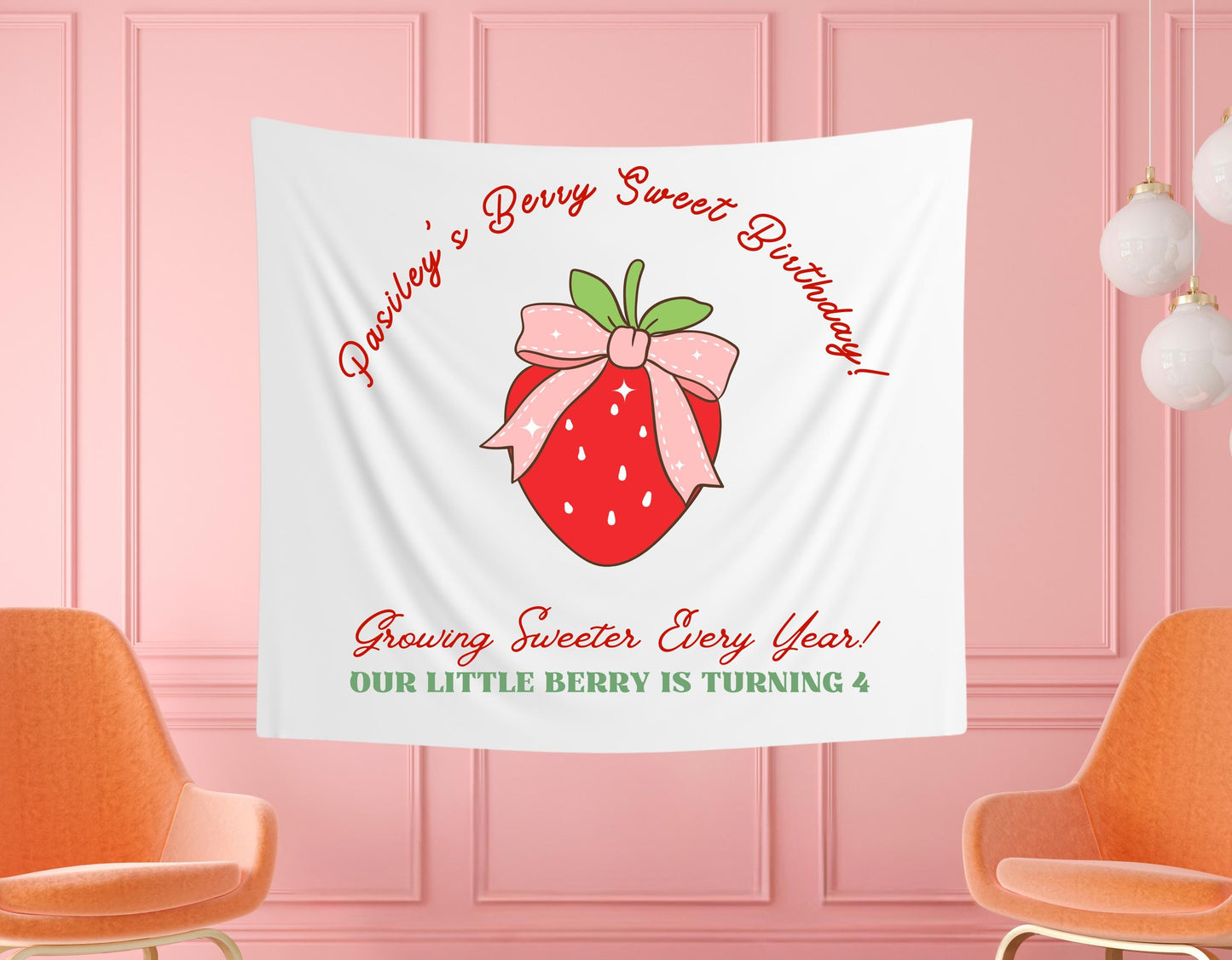 Berry Special Birthday Banner | Custom Strawberry Party Decor | Kids Birthday Tapestry | Personalized Berry Sweet Sign