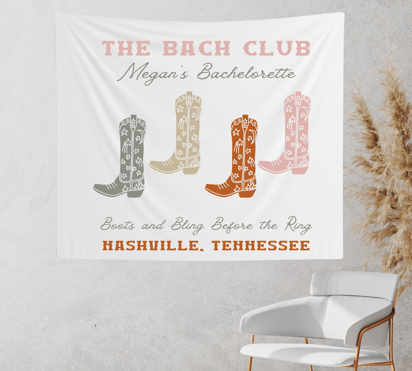 Bach Club Banner Bachelorette Party Decor, Boots and Bling Before the Ring Sign, Western Bachelorette Tapestry, Cowgirl Bride Custom Decor