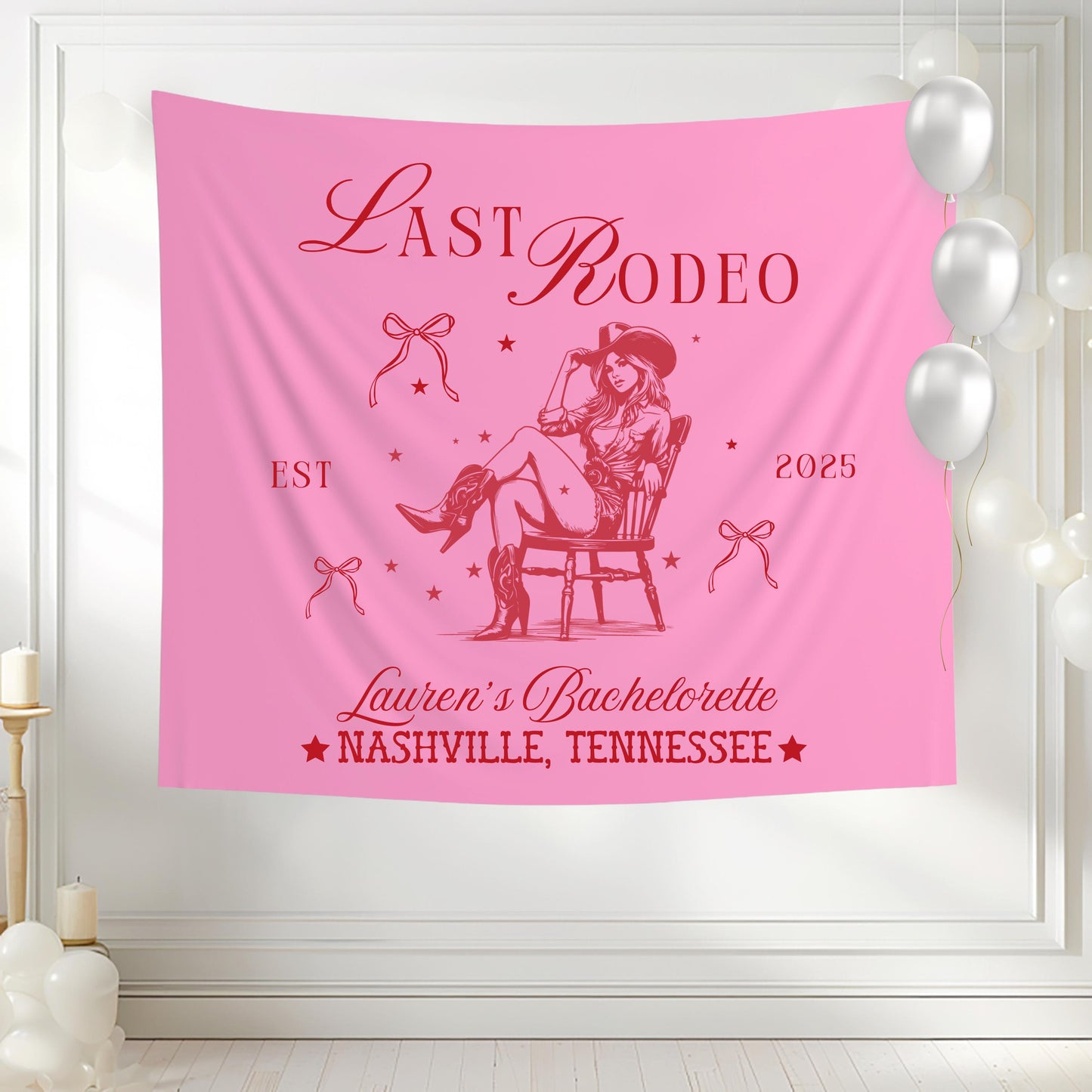 Last Rodeo Bachelorette Banner, Western Party Tapestry, Cowgirl Bachelorette Decor, Custom Name and Location Sign