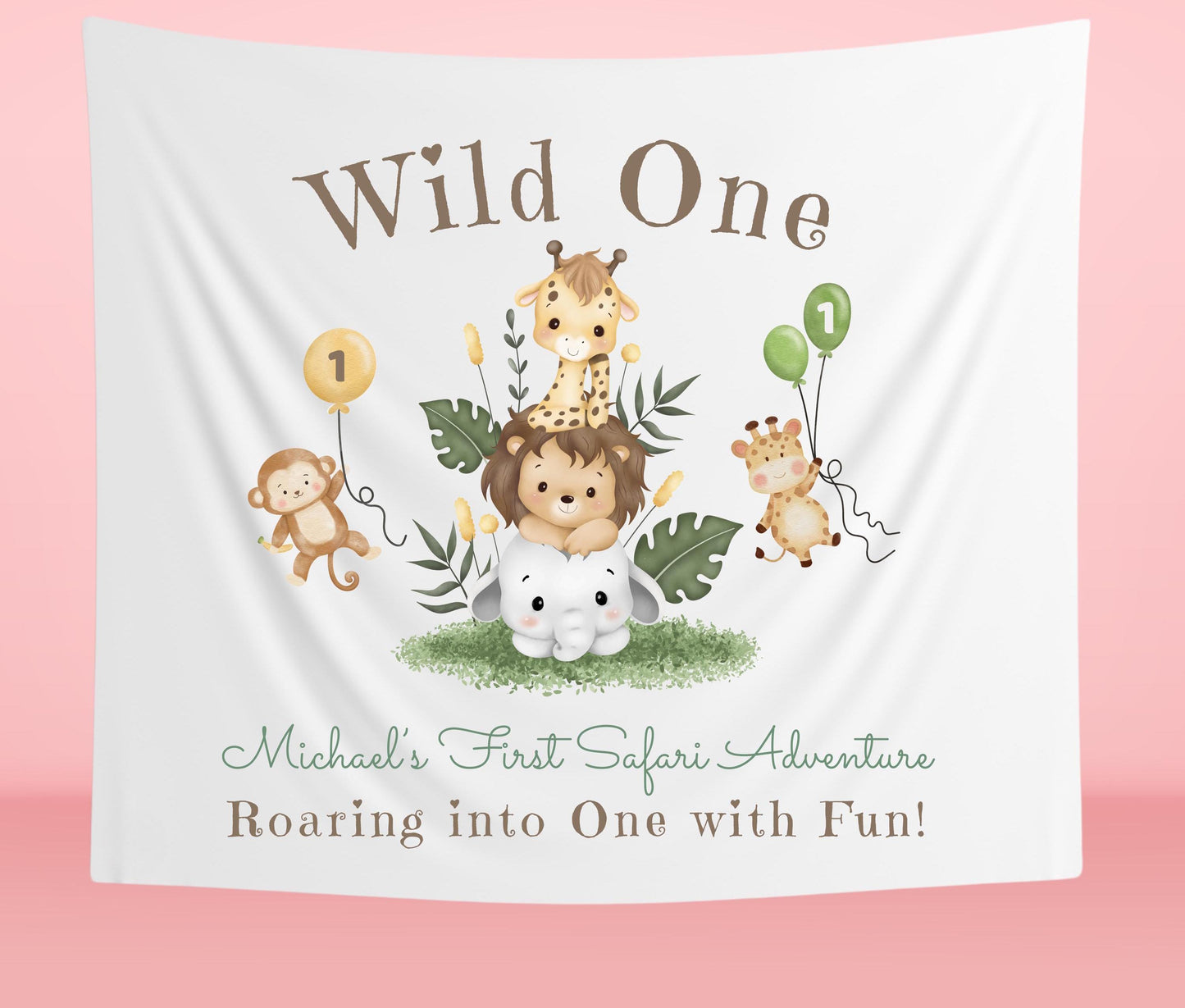Wild One Safari 1st Birthday Banner | Jungle Animal Party Decor | Custom First Birthday Tapestry | Wild One Theme Sign