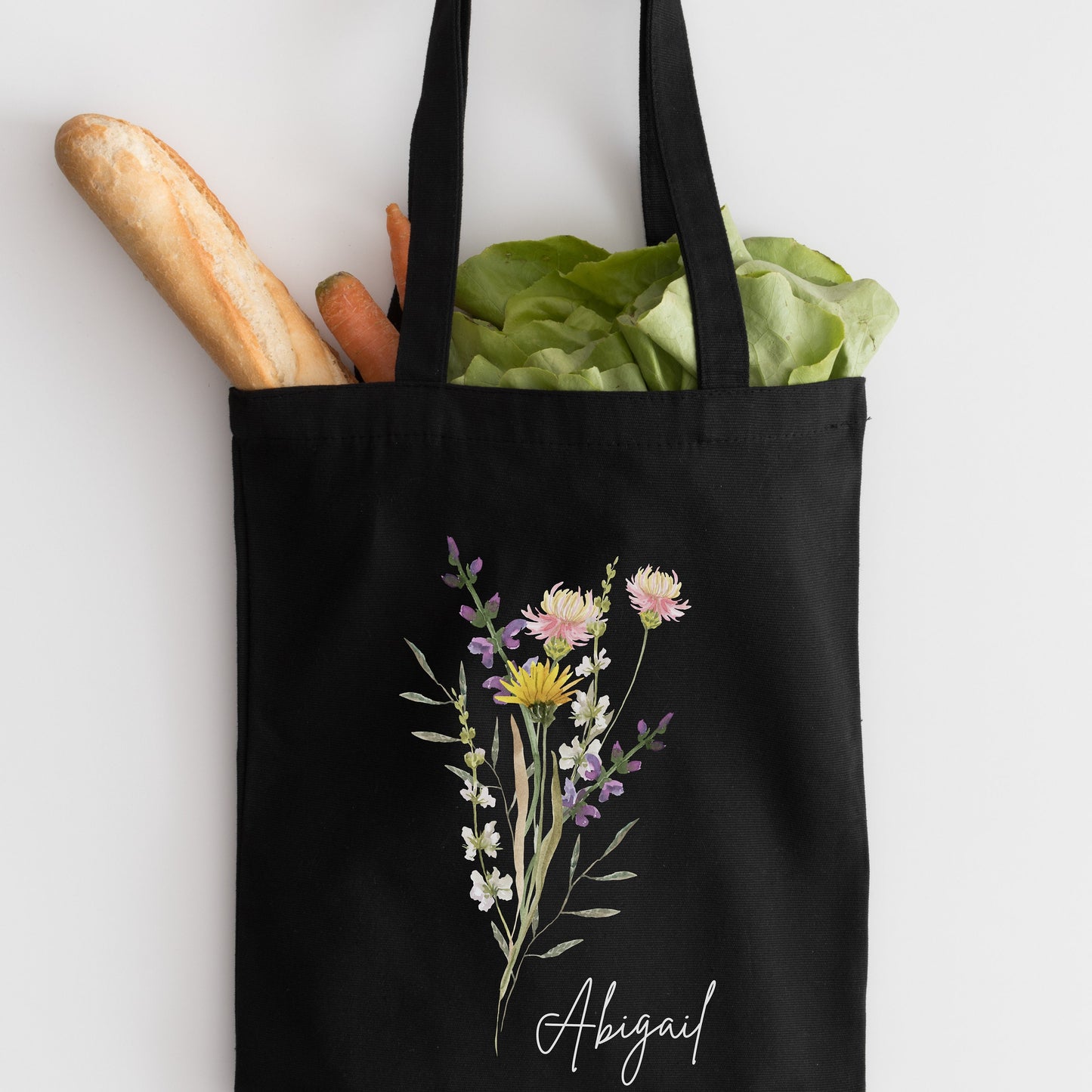 Personalized Wildflower Canvas Tote Bag - Bridesmaid Gift - Party Favor - Mother's Day - Floral Tote Gift for Her