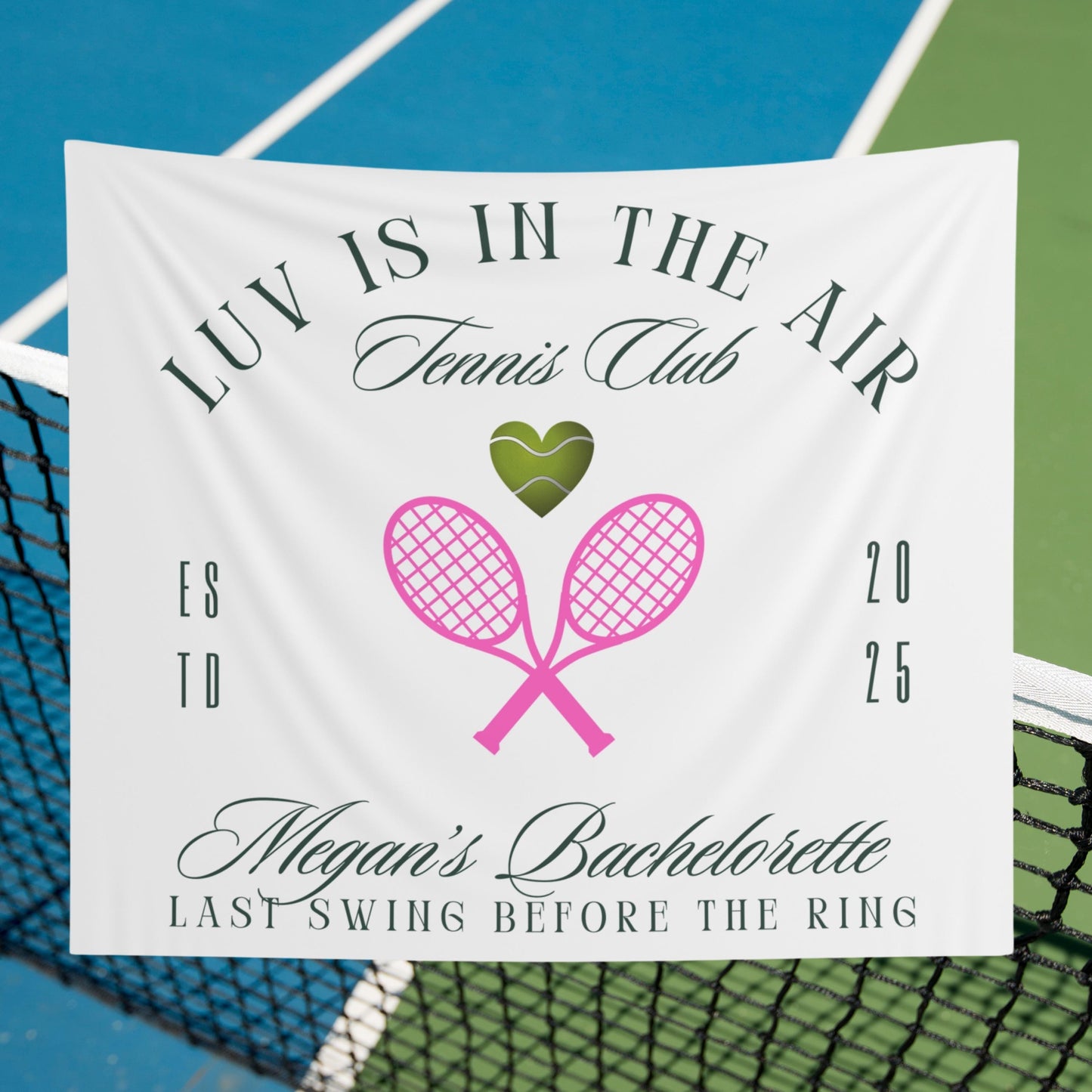 Custom Tennis Bachelorette Banner - Luv Is in the Air, Last Swing Before the Ring, Personalized Name Sign, Tennis Engagement Party Decor