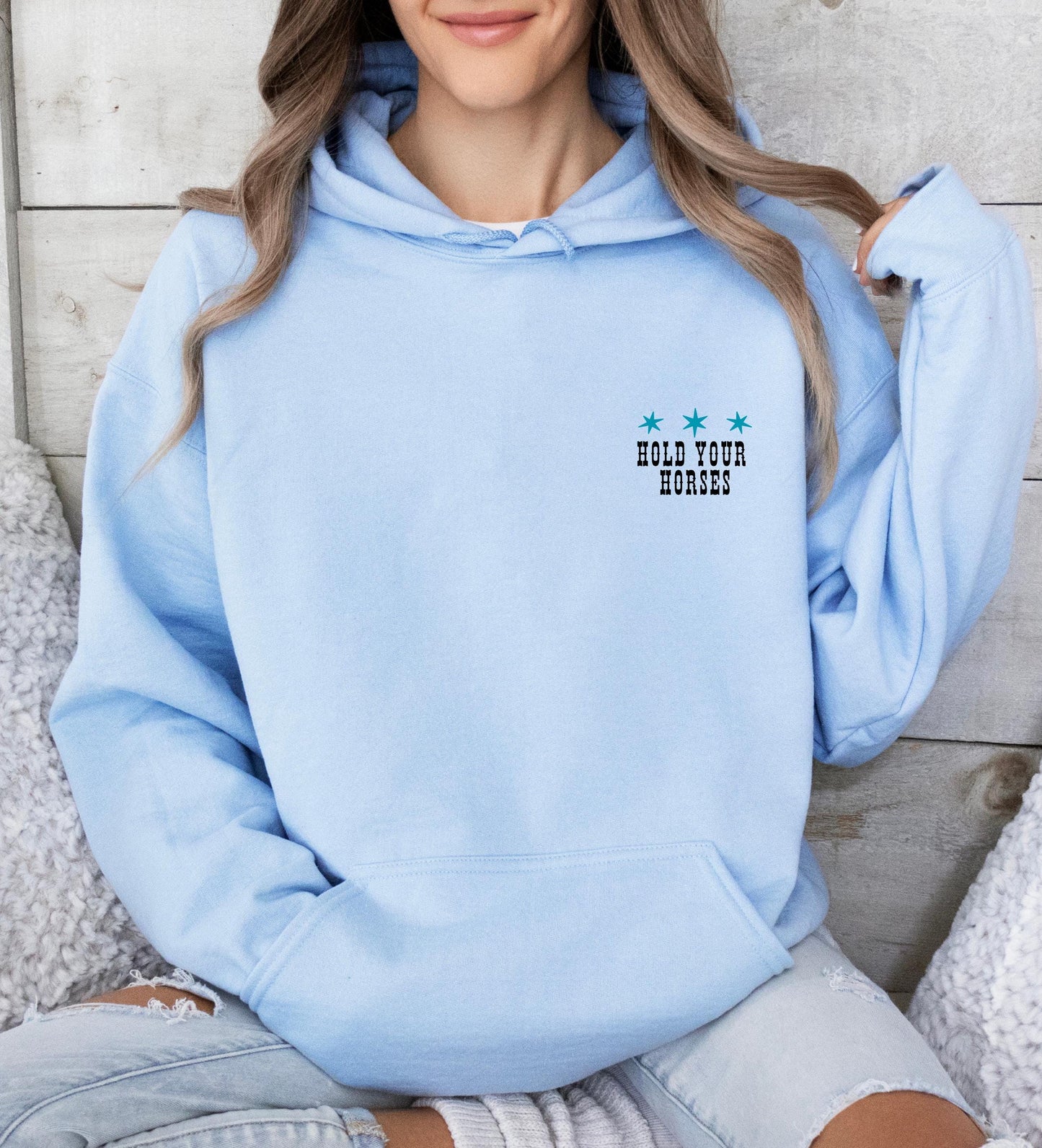 Hold Your Horses Rodeo Hoodie - Western Cowgirl Sweatshirt - Unisex Hoodie - Horse Graphic Hoodie - Ranch Life Pullover - Rodeo Sweatshirt