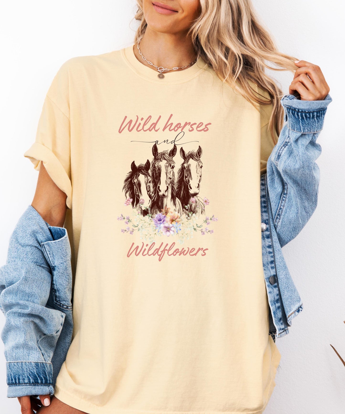 Wildflowers and Wild Horses Shirt, Western Rodeo Tee, Country Music Cowgirl Graphic, Comfort Colors Horse Lover Gift