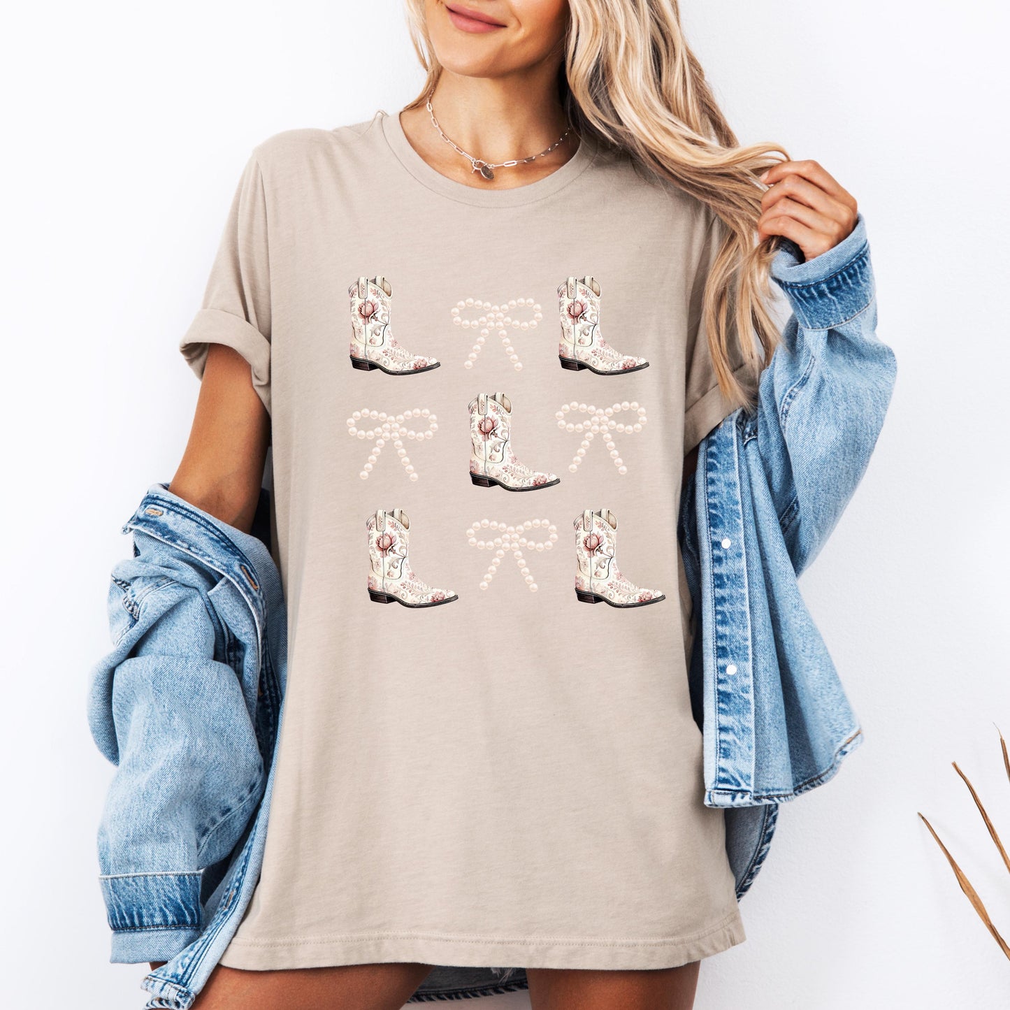 Boots & Bows Tee – Western Cowgirl Shirt, Bella+Canvas Unisex T-Shirt, Country Concert Outfit, Rodeo Fashion, Trendy Western Tee for Her