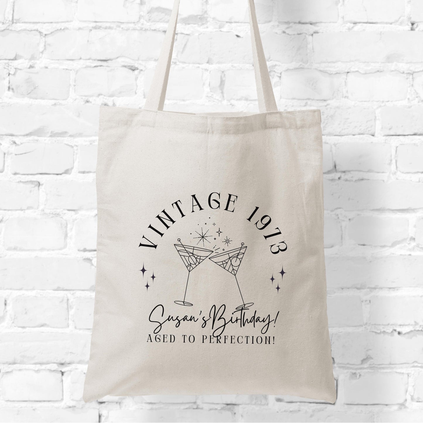Birthday Favor Tote Bag, Custom Year Vintage Gift, Milestone Party Tote, Personalized 40th 50th 60th Gift Bag, Retro Birthday Tote