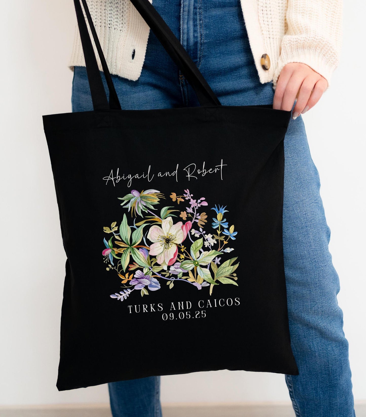 Custom Wedding Tote - Personalized Bridal Party Gift - Destination Wedding Welcome Bag - Elegant Floral Keepsake