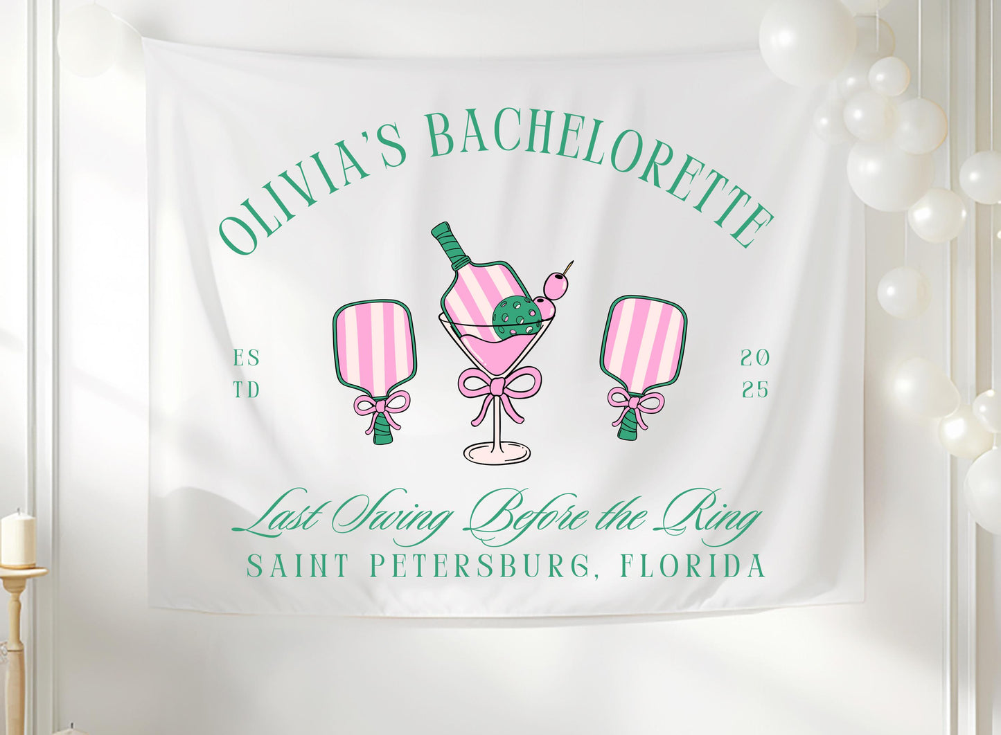 Pickleball Bachelorette Banner, Last Swing Before the Ring Tapestry, Custom Bach Party Decor, Girls Trip Backdrop, Club Theme Banner